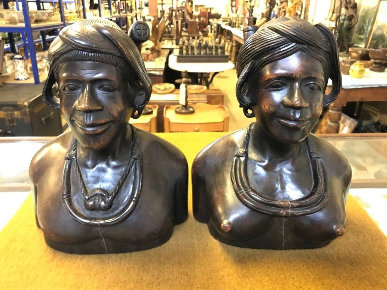 Pair Hand Carved Wood Igorot Tribe Figures