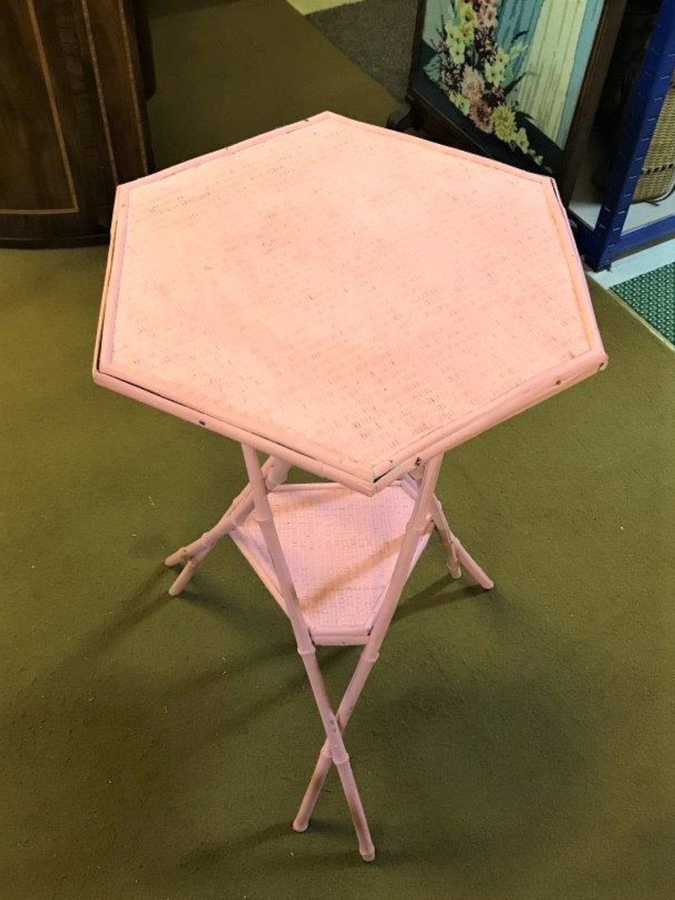Pink Bamboo Tripod Occasional Table