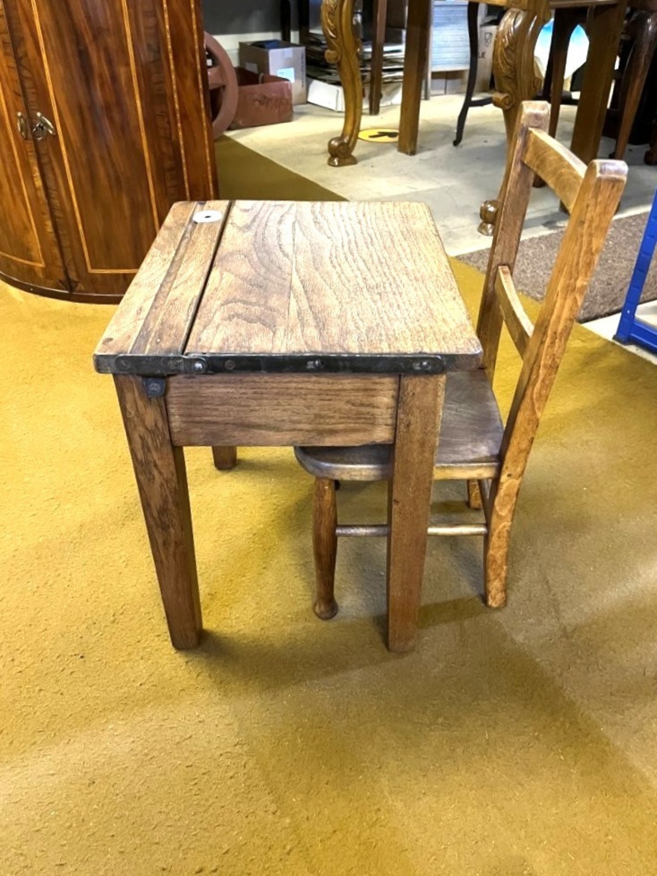 Antique Solid Oak Childs School Desk and Chair
