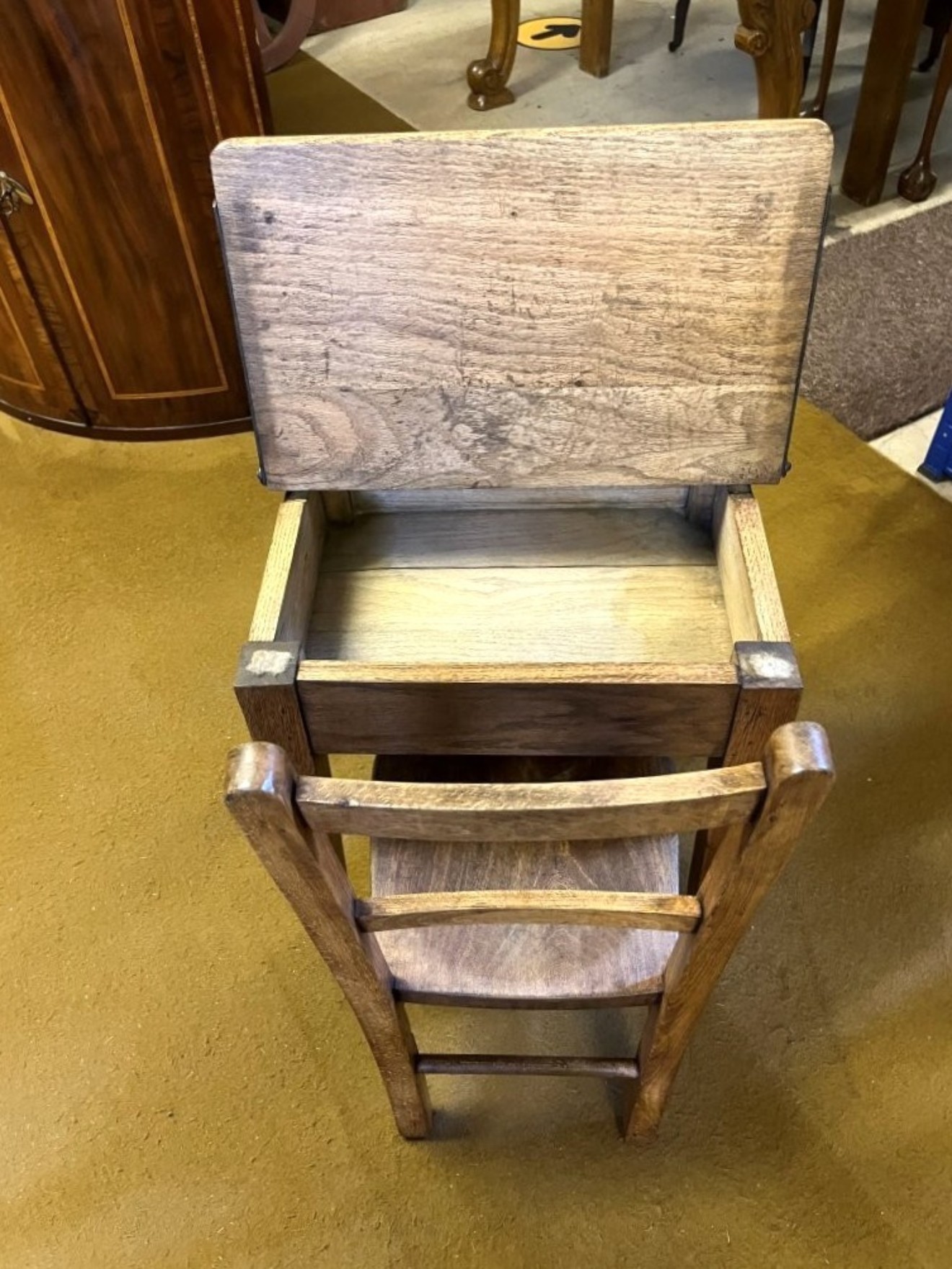 Antique Solid Oak Childs School Desk and Chair