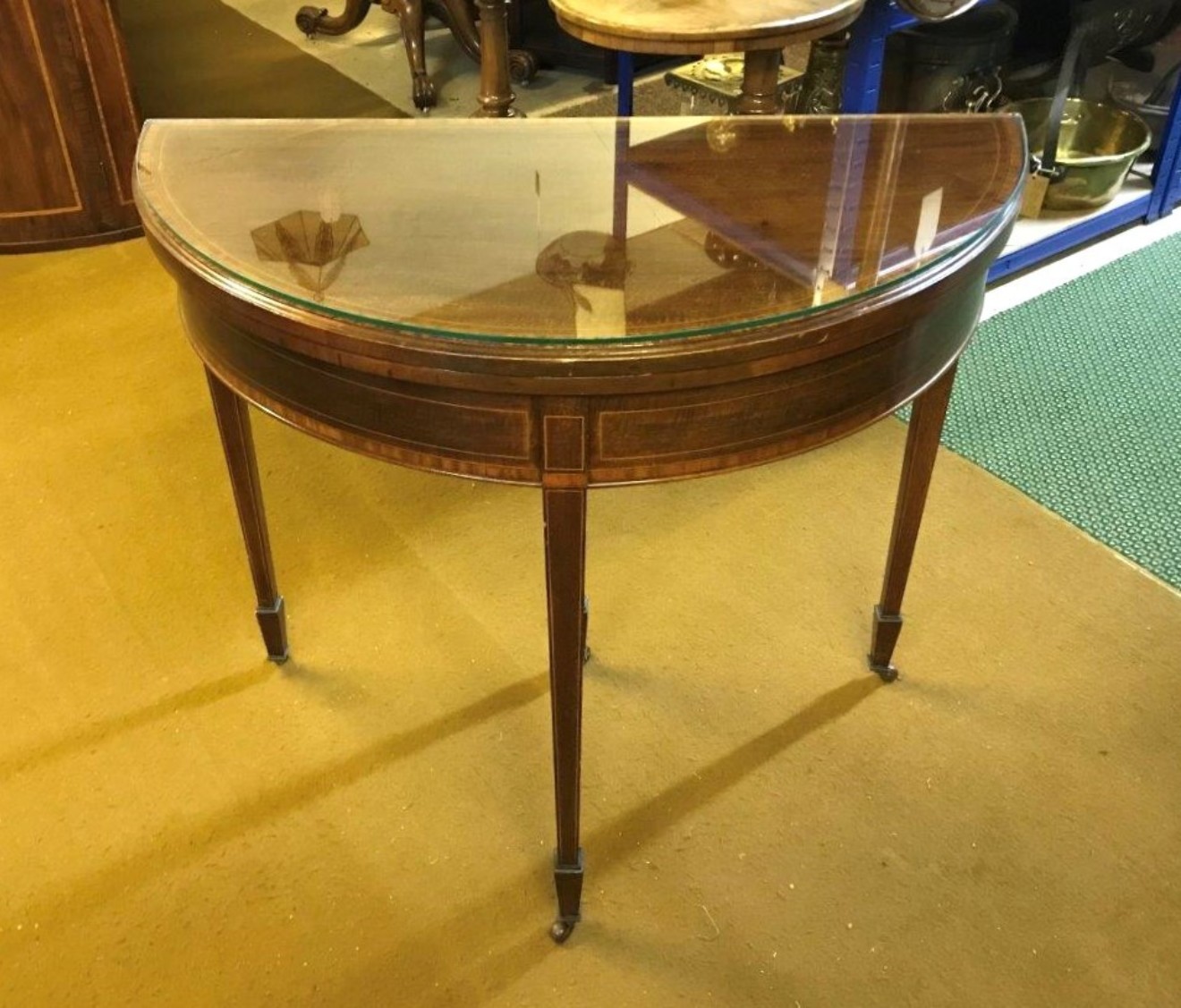 Edwardian Inlaid Mahogany Demi Lune Card / Games Table