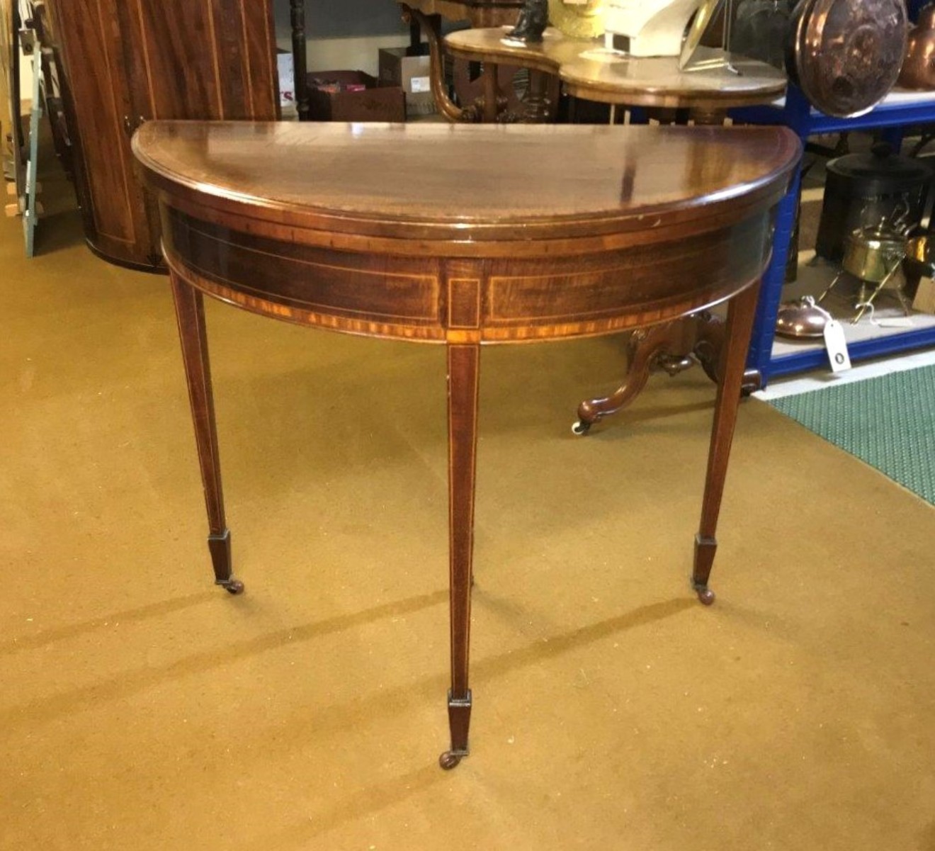 Edwardian Inlaid Mahogany Demi Lune Card / Games Table