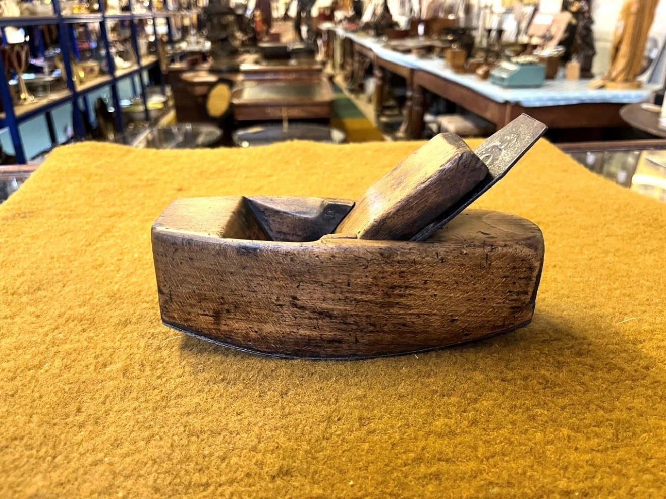 Antique Beech Coffin Block Smoothing Plane with Metal Sole Plate by A Mathieson & Son, Glasgow & Edinburgh