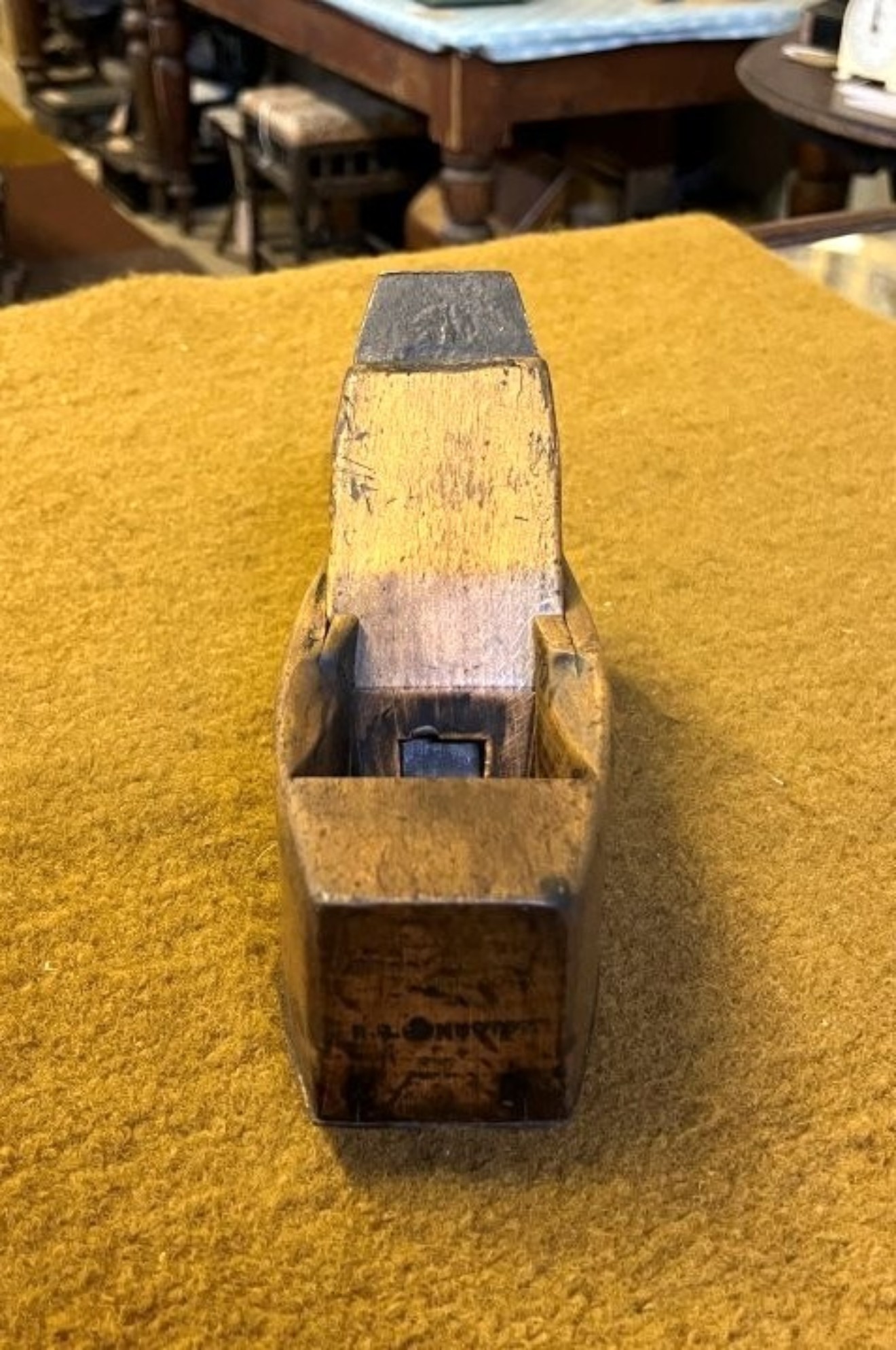 Antique Beech Coffin Block Smoothing Plane with Metal Sole Plate by A Mathieson & Son, Glasgow & Edinburgh
