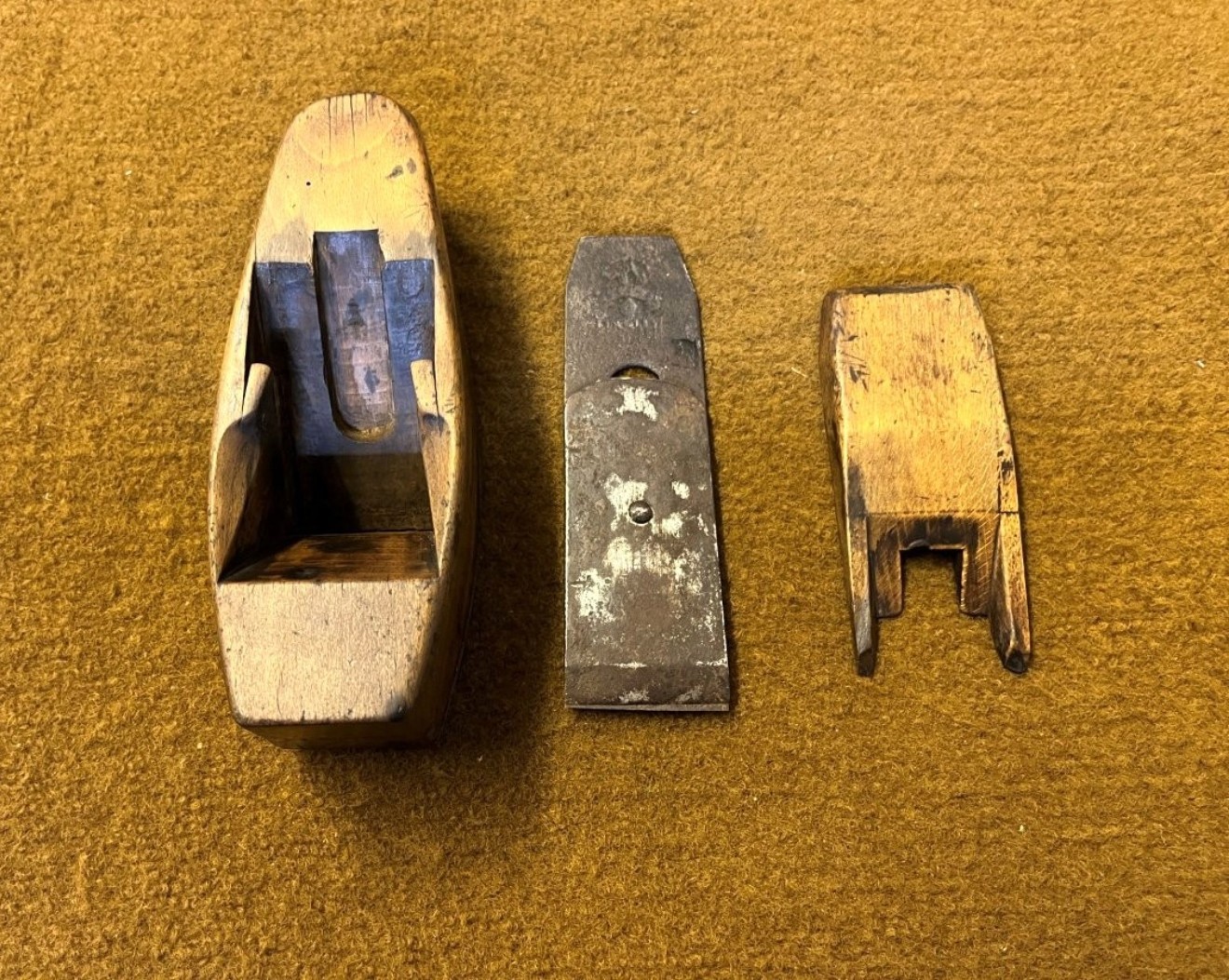 Antique Beech Coffin Block Smoothing Plane with Metal Sole Plate by A Mathieson & Son, Glasgow & Edinburgh