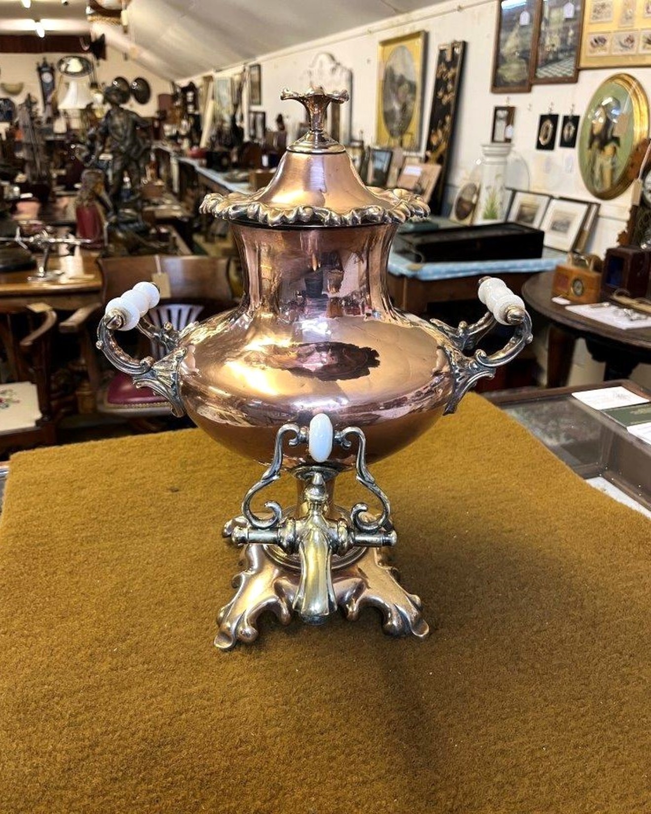 Victorian Copper Brass Samovar Urn with Ceramic Handles