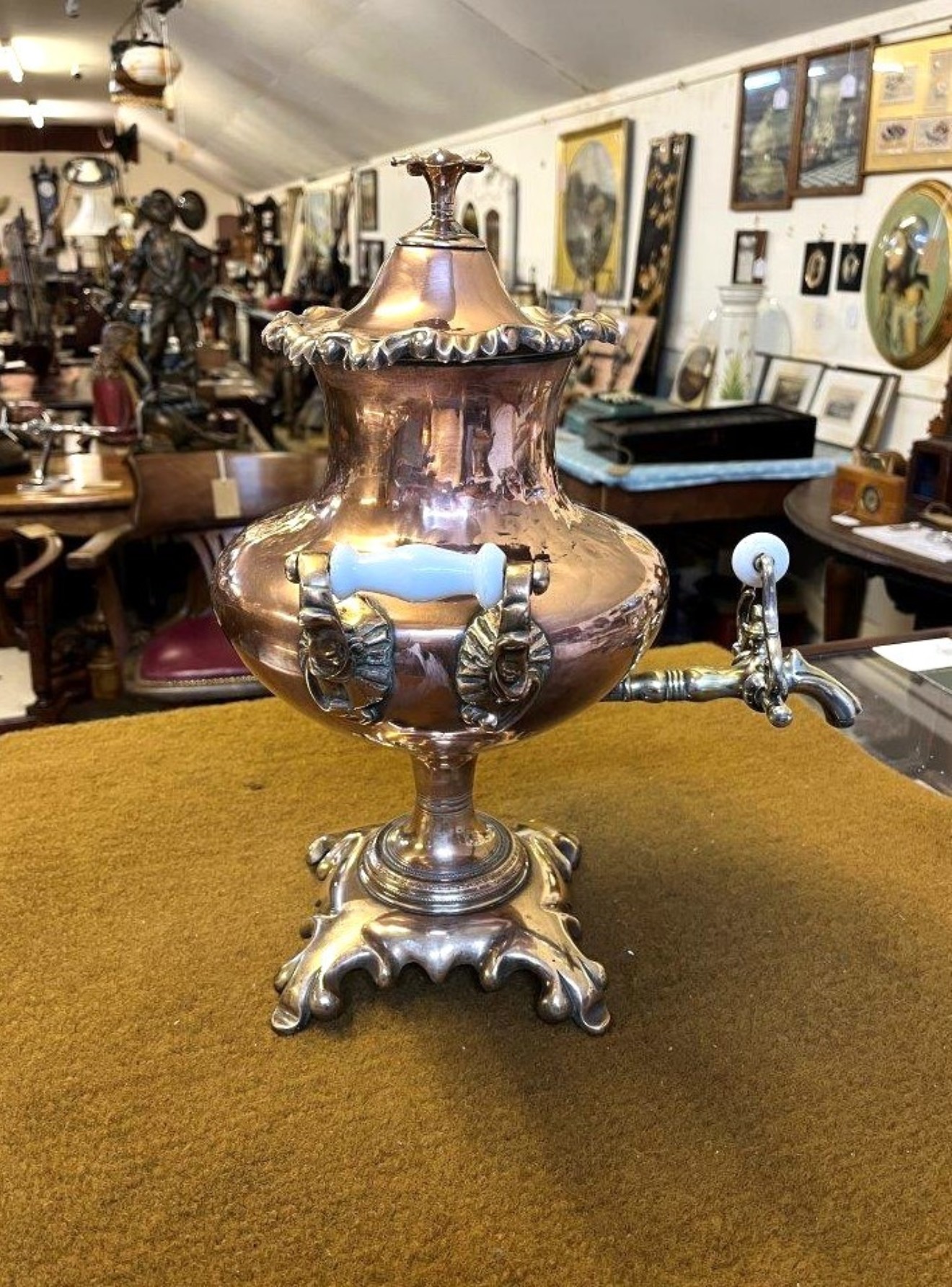 Victorian Copper Brass Samovar Urn with Ceramic Handles