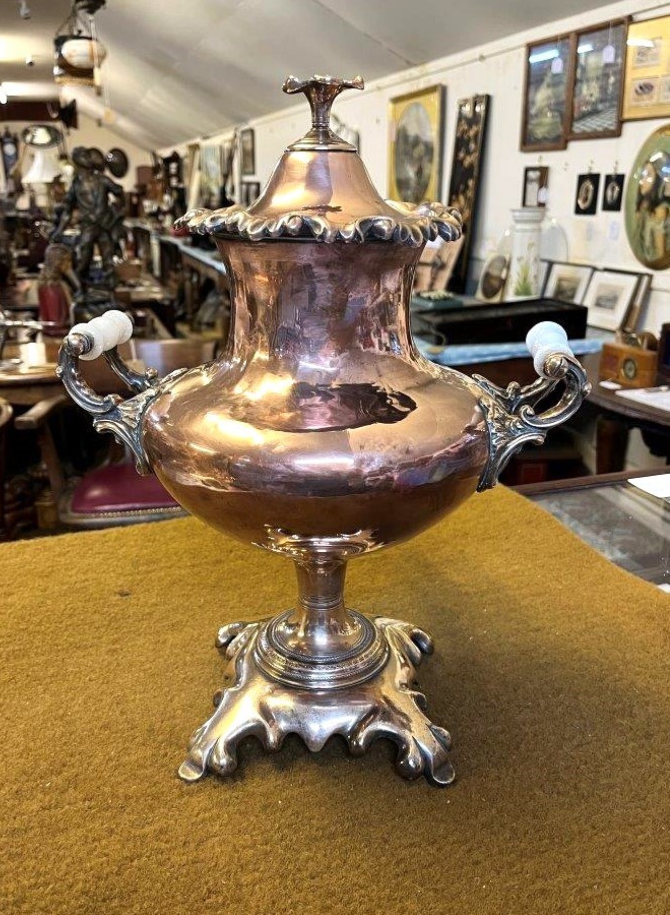 Victorian Copper Brass Samovar Urn with Ceramic Handles