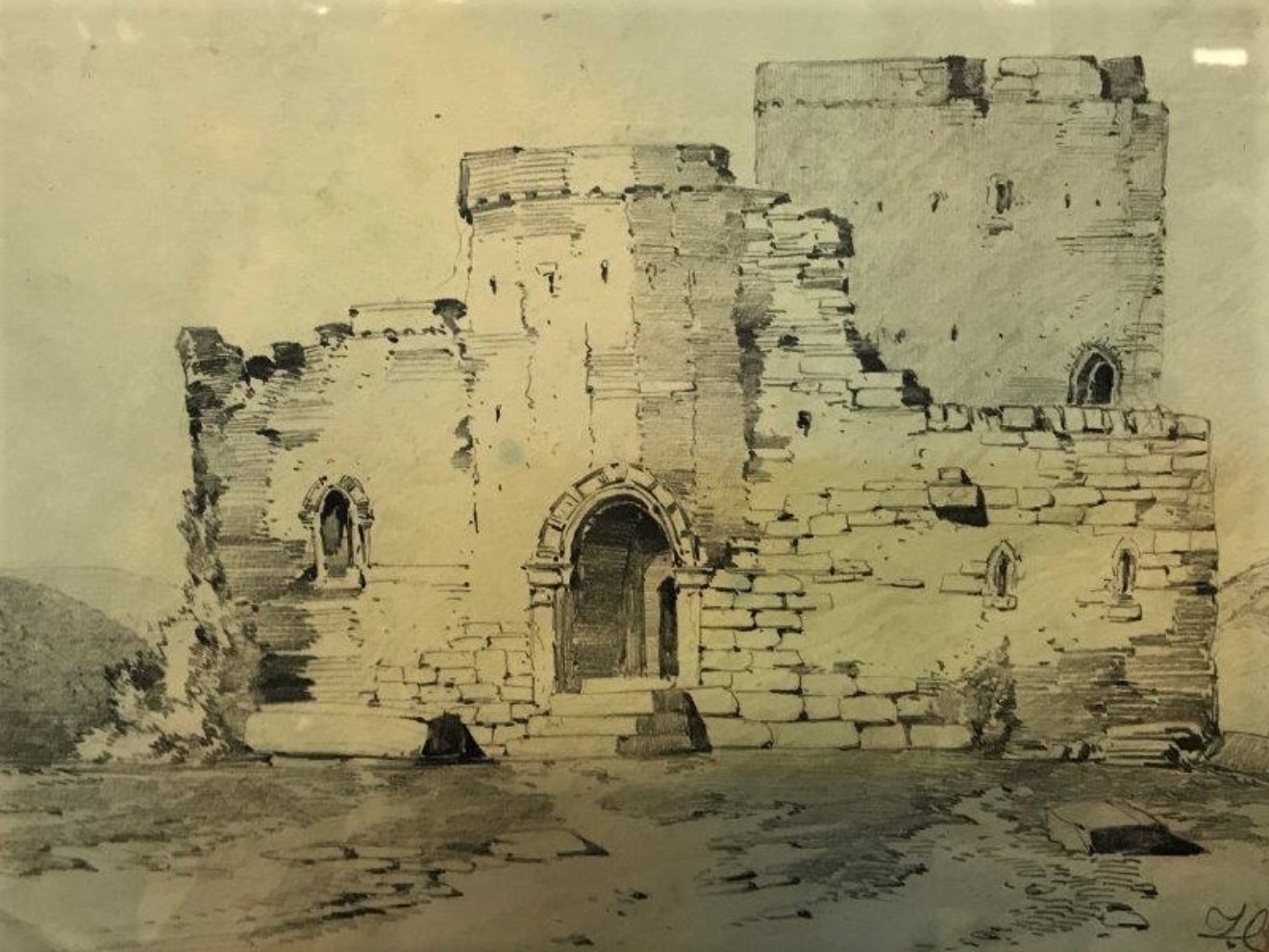 Drawing of Keep/Fort Signed John Callow RWS