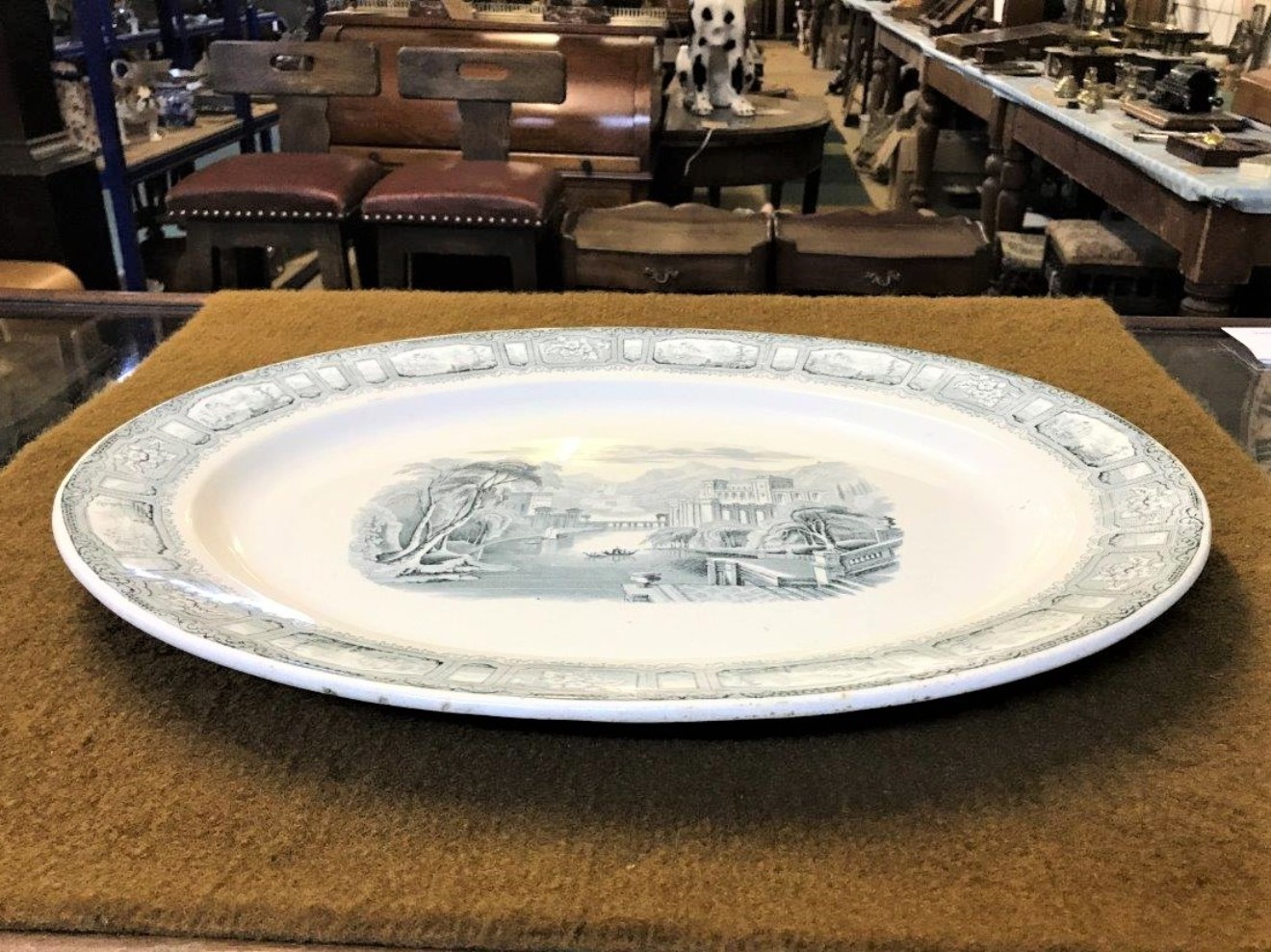 Antique Chinese Grey White Serving Platter