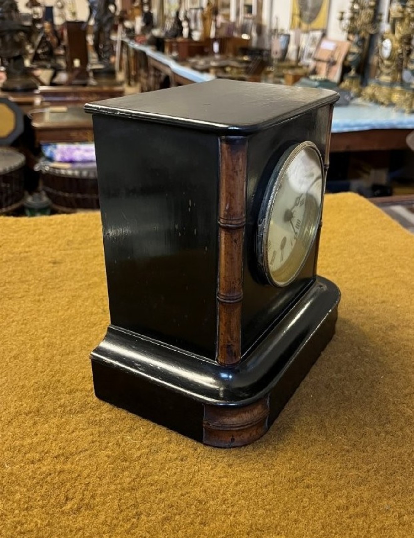 Edwardian Ebonised Wood and Faux Bamboo Mantle Clock
