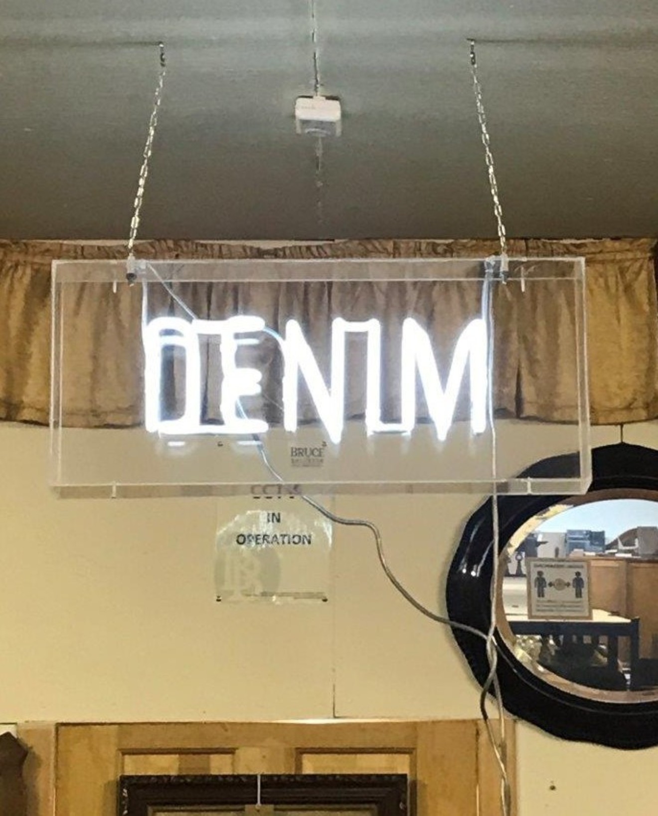 Neon "DENIM" Hanging Sign Perspex and Neon Retail Clothing Shop Sign