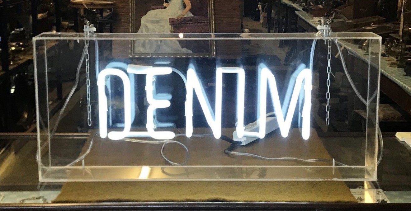 Neon "DENIM" Hanging Sign Perspex and Neon Retail Clothing Shop Sign