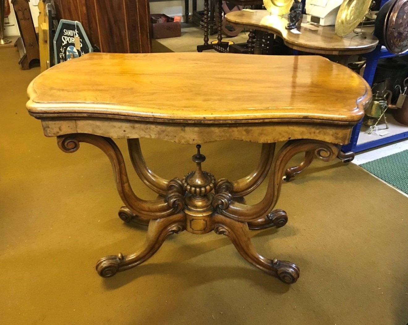 Late Victorian Walnut Folding Cradle Base Gaming Table