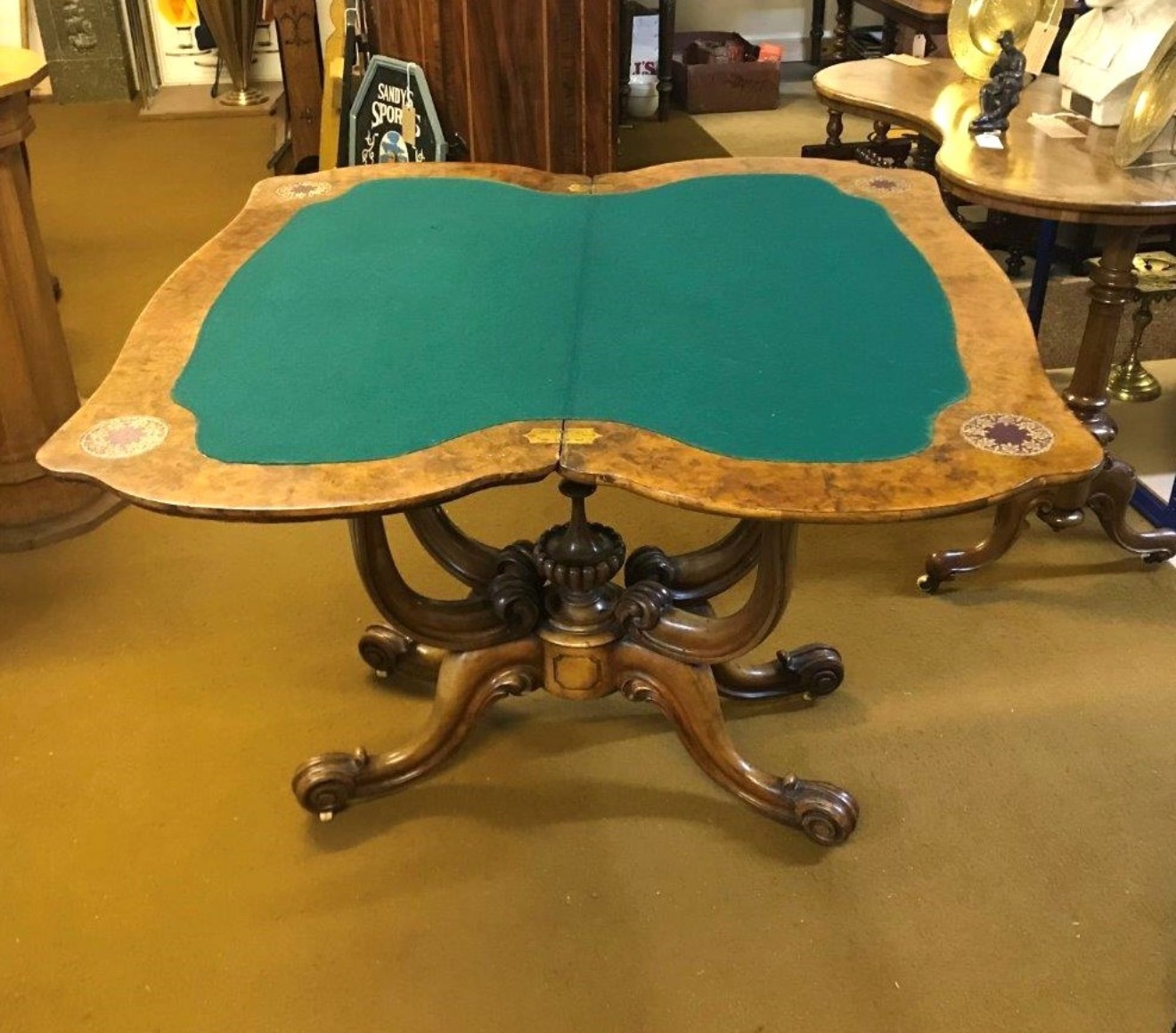 Late Victorian Walnut Folding Cradle Base Gaming Table
