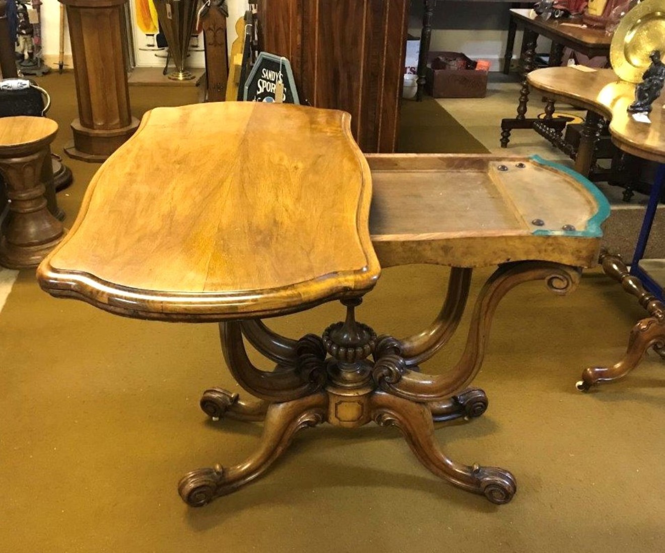 Late Victorian Walnut Folding Cradle Base Gaming Table