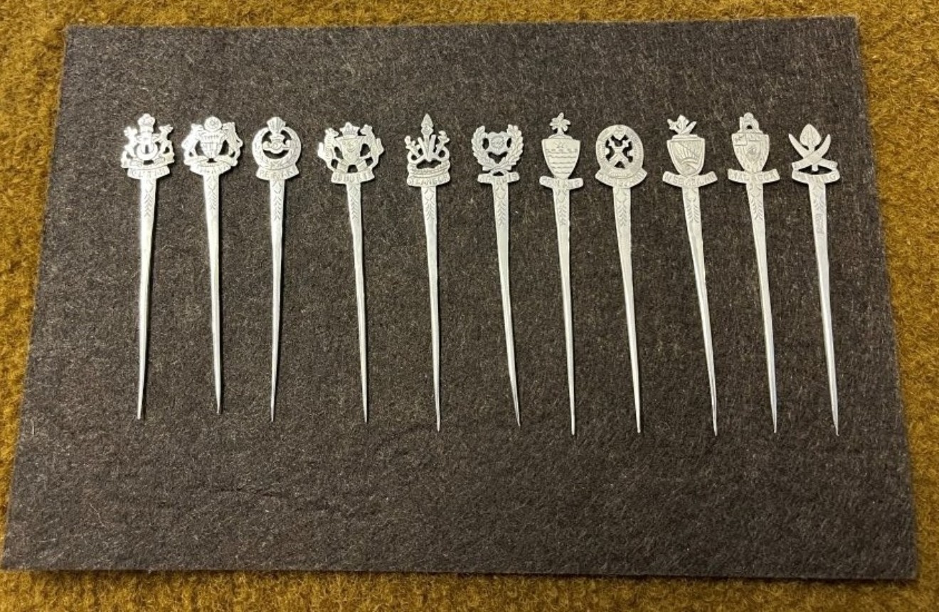Vintage Set of 11 Malaysian Silver State Crest Pins