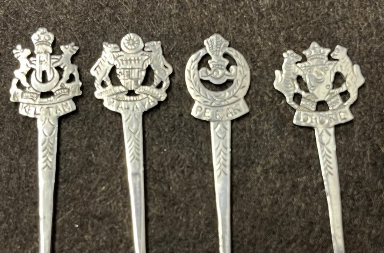 Vintage Set of 11 Malaysian Silver State Crest Pins