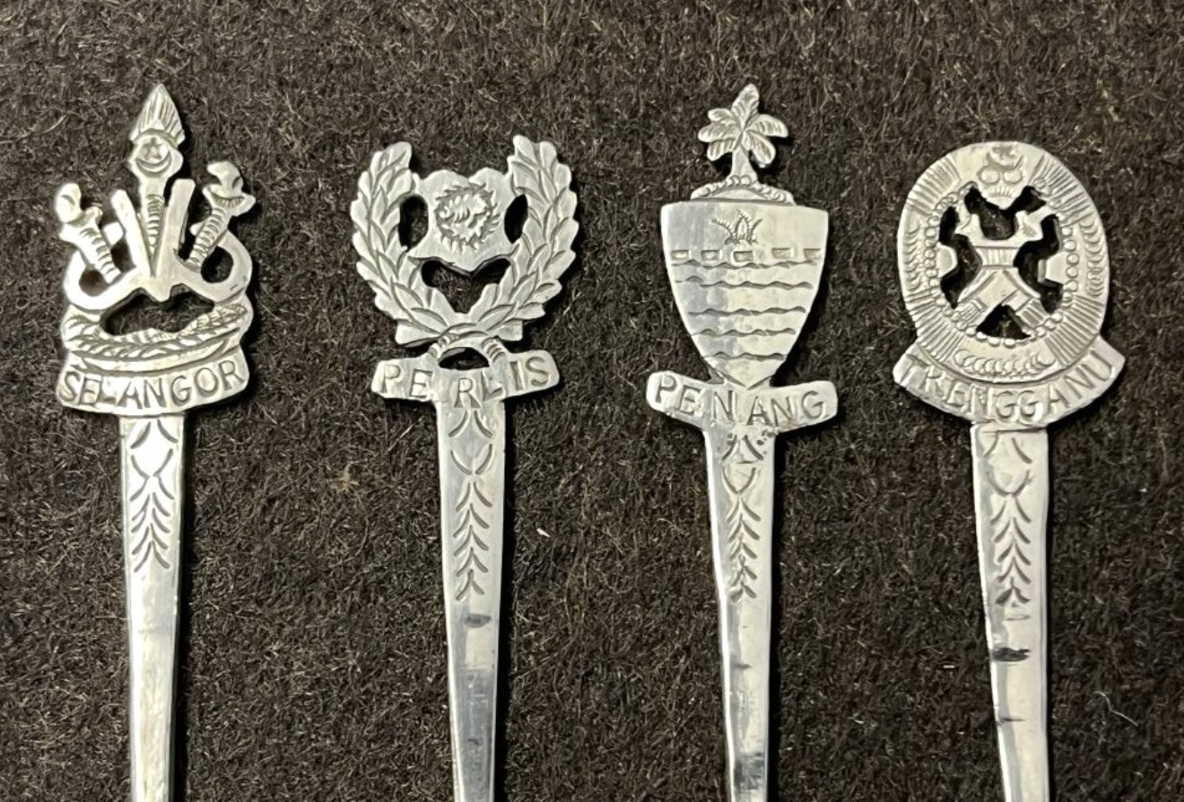 Vintage Set of 11 Malaysian Silver State Crest Pins