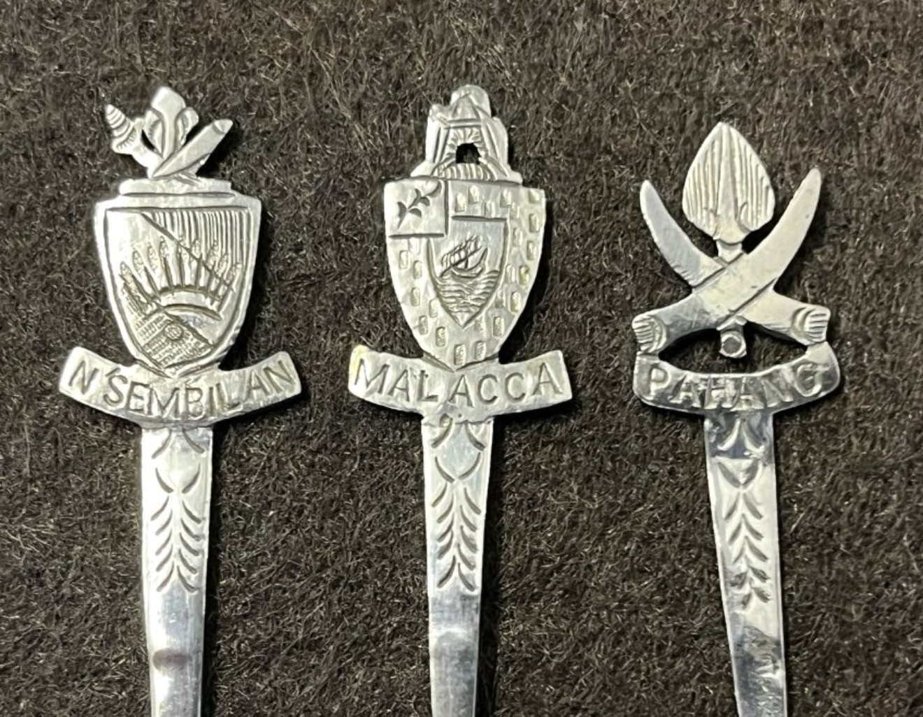 Vintage Set of 11 Malaysian Silver State Crest Pins