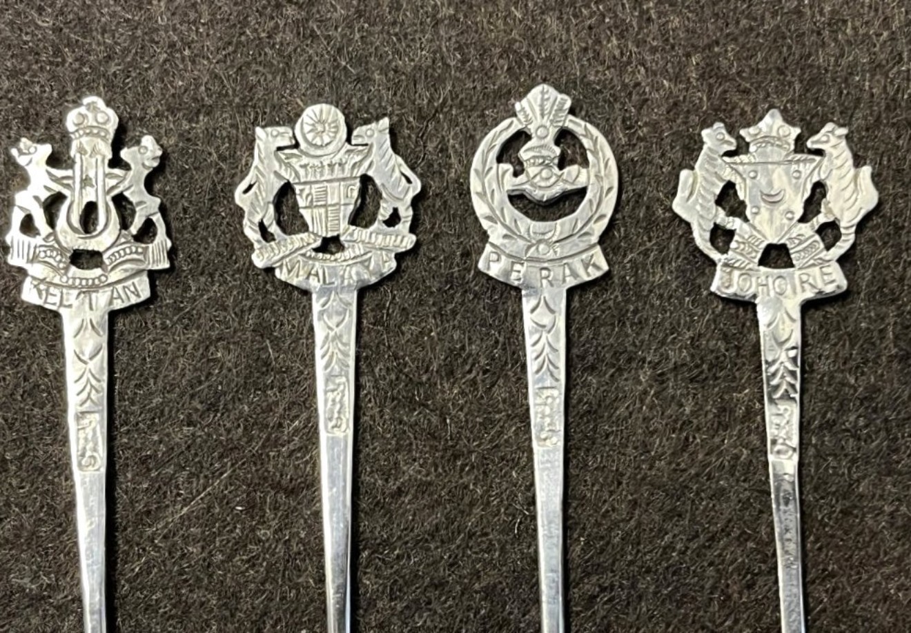 Vintage Set of 11 Malaysian Silver State Crest Pins