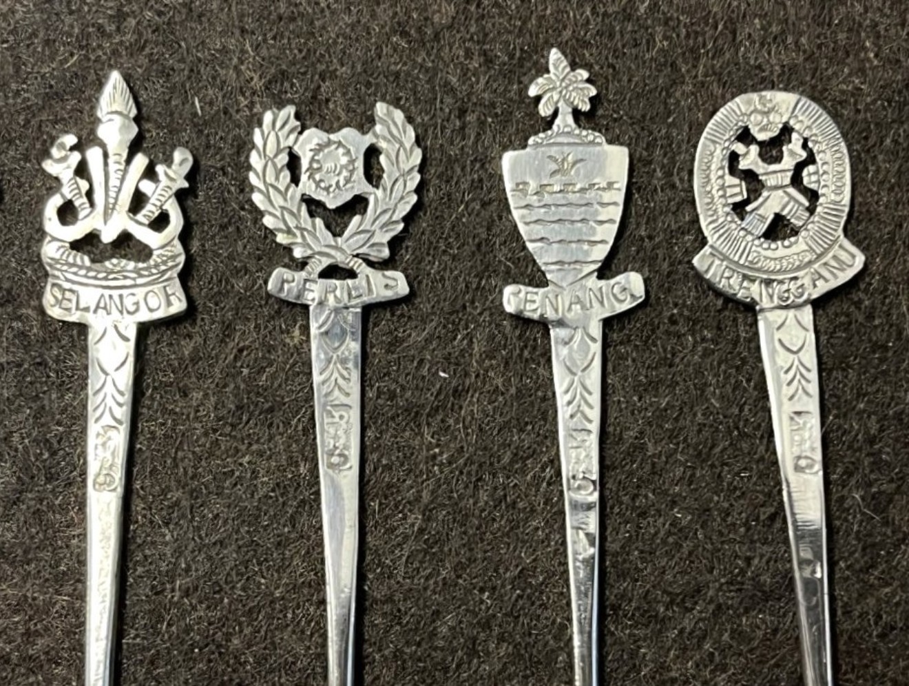 Vintage Set of 11 Malaysian Silver State Crest Pins