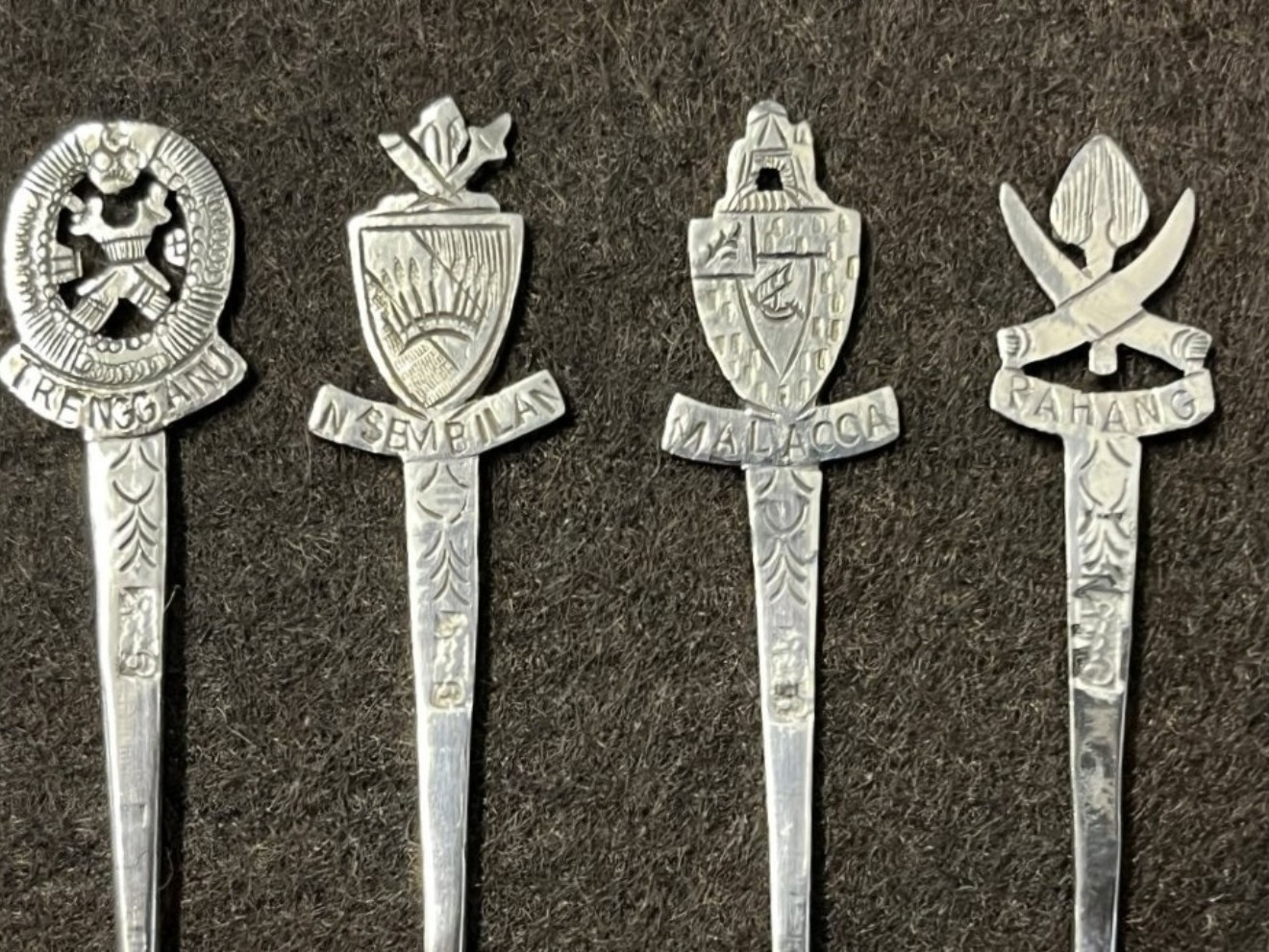 Vintage Set of 11 Malaysian Silver State Crest Pins