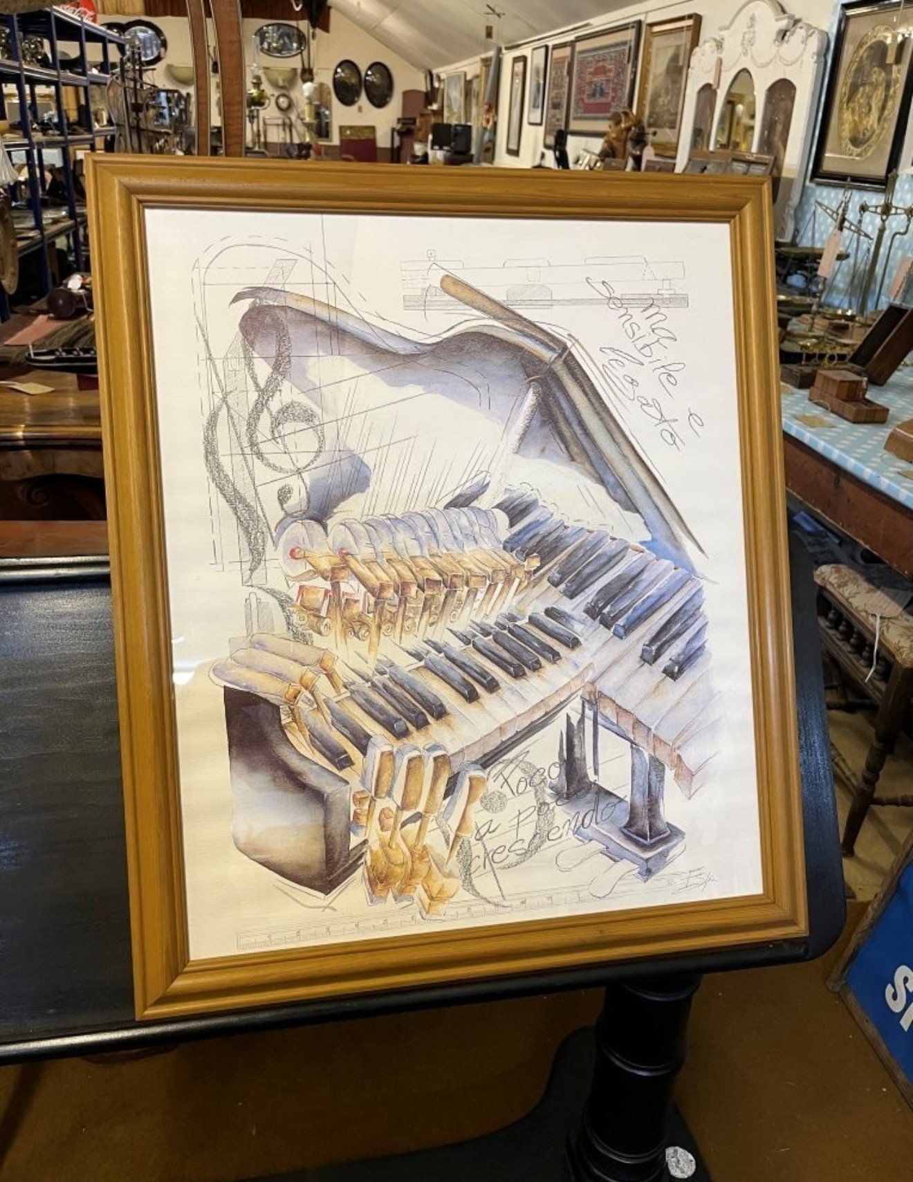 Vintage Print "Piano Destruction" With Notes "Poco a Poco Crescendo" (Little by Little) and "Ma Sensible e Legato" (Smoothly).