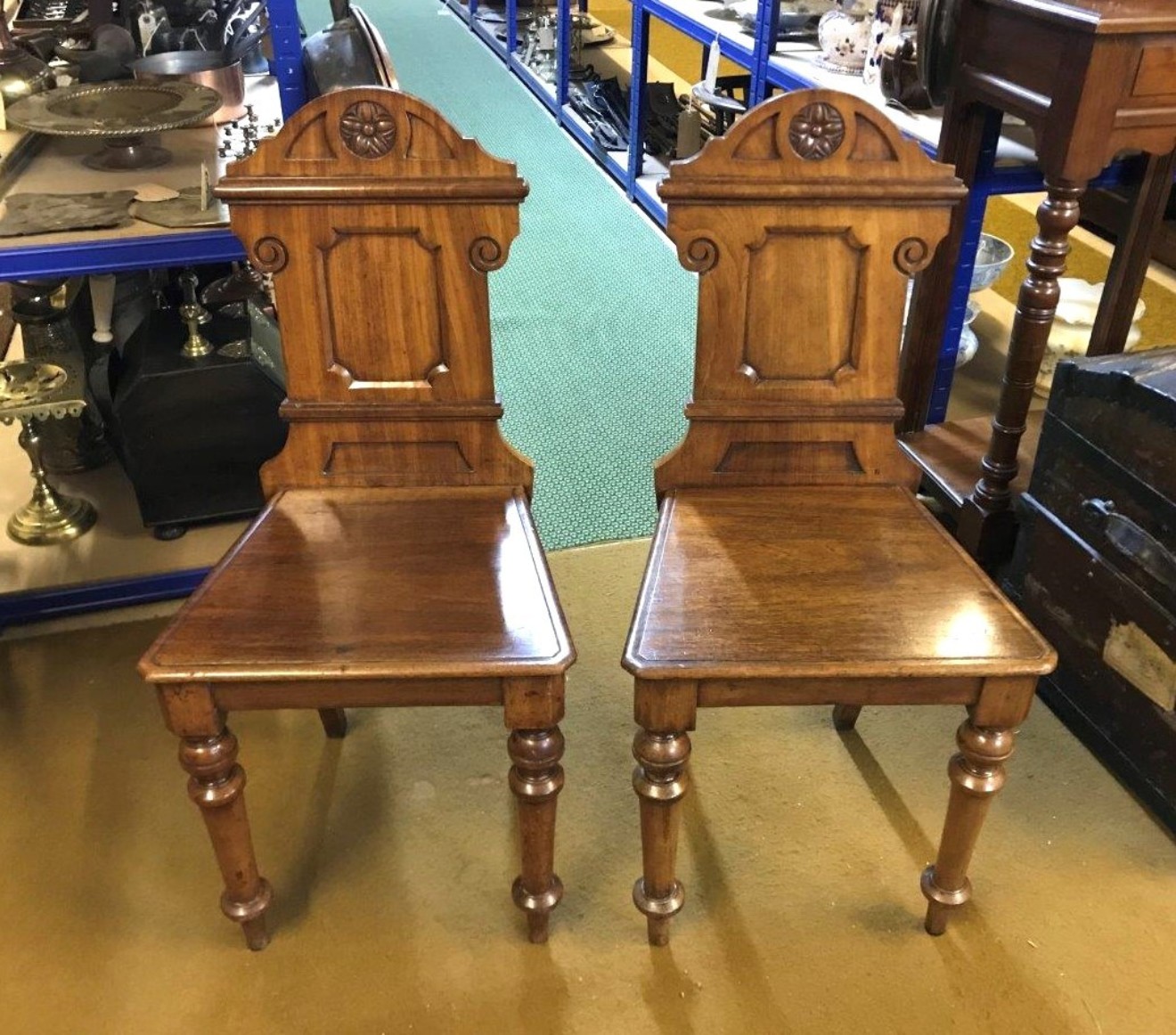 Pair of Victorian Walnut Hall Chairs