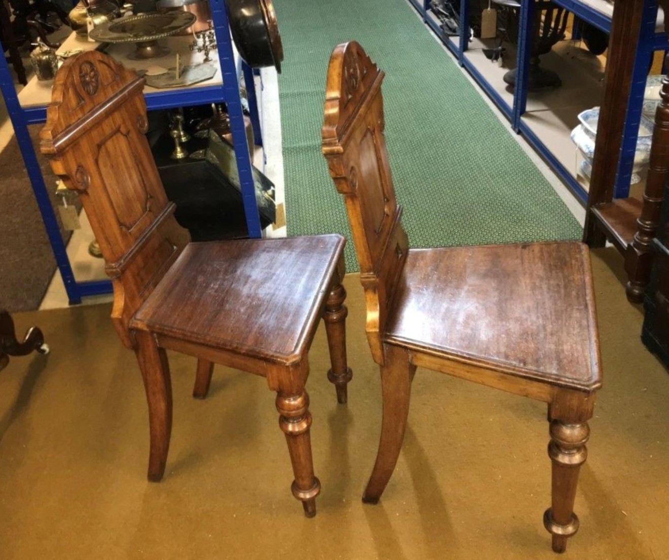 Pair of Victorian Walnut Hall Chairs