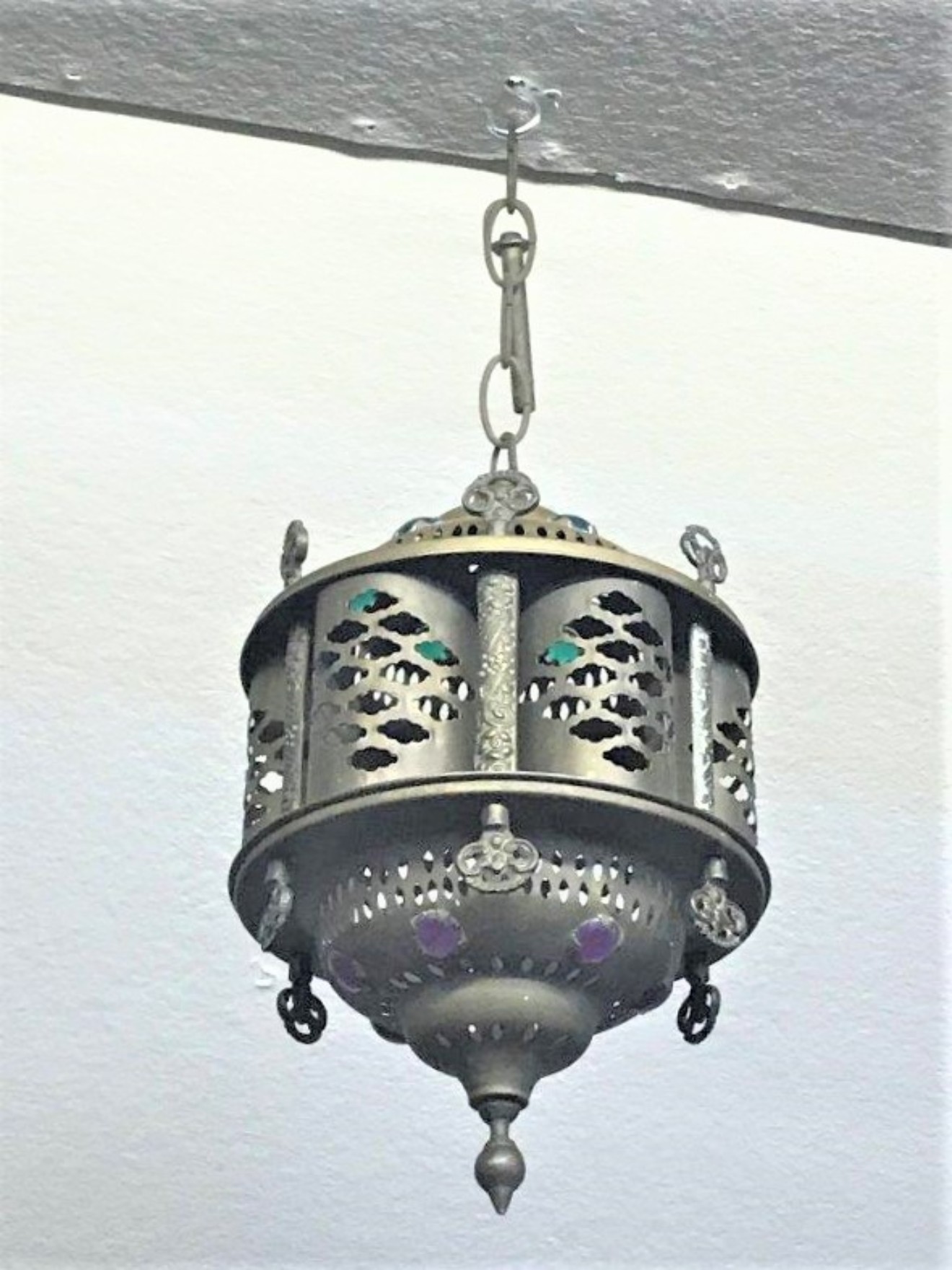 Pierced Brass and Cabochon Lamp Shade