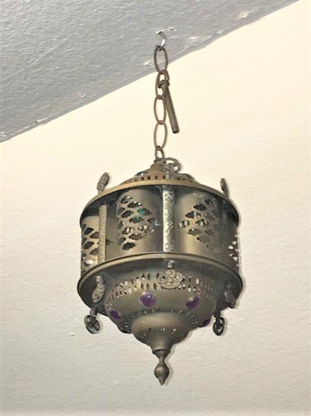 Pierced Brass and Cabochon Lamp Shade
