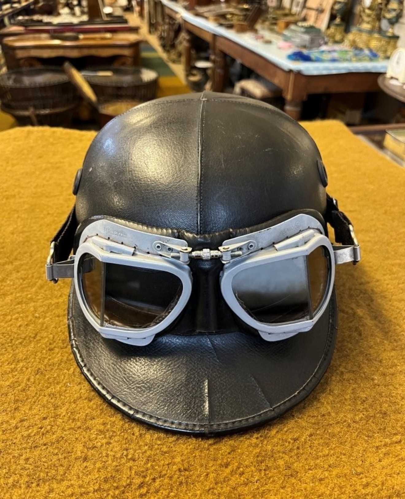 Vintage Racing Motorcycle Helmet and Halcyon Aviator Goggles