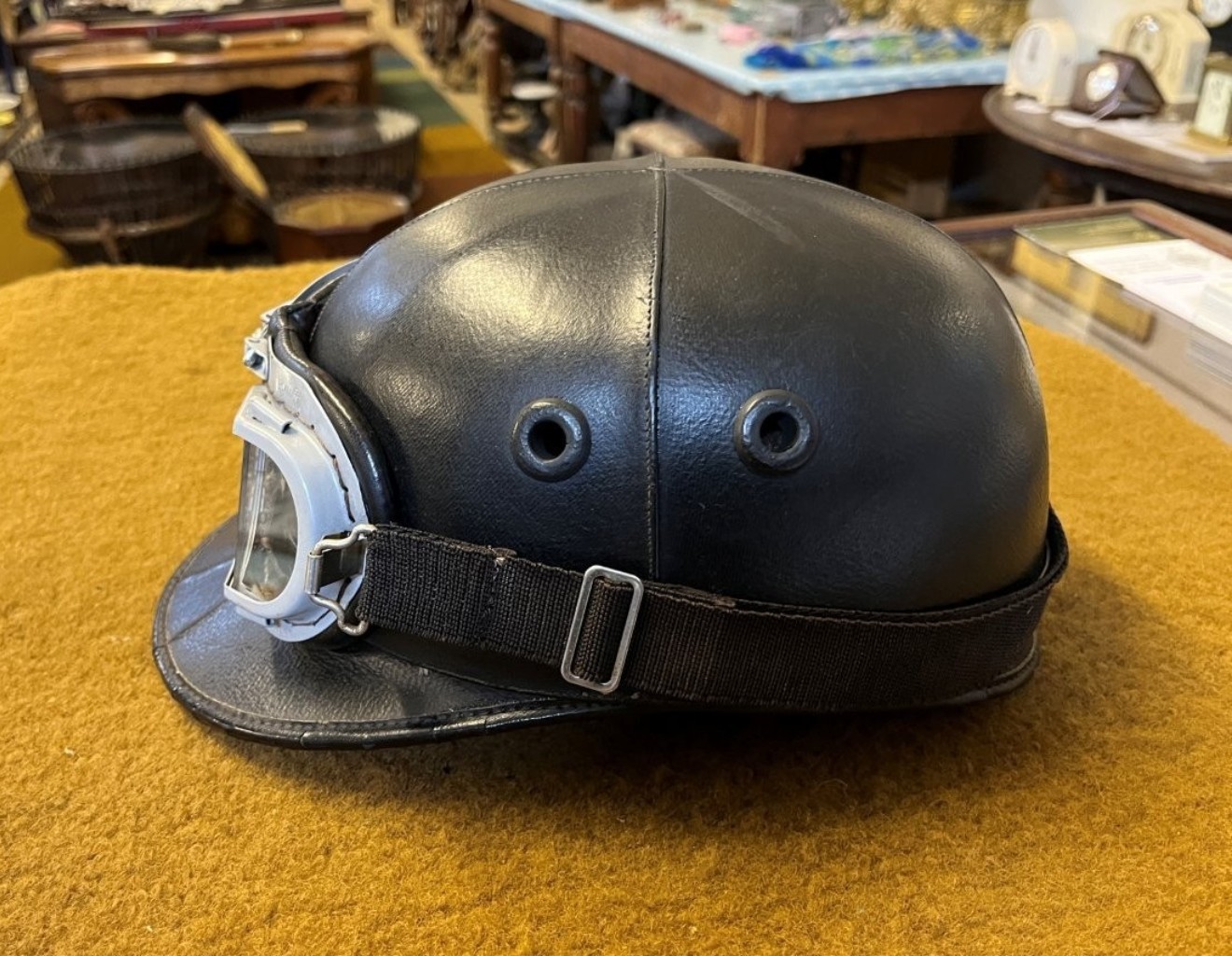 Vintage Racing Motorcycle Helmet and Halcyon Aviator Goggles