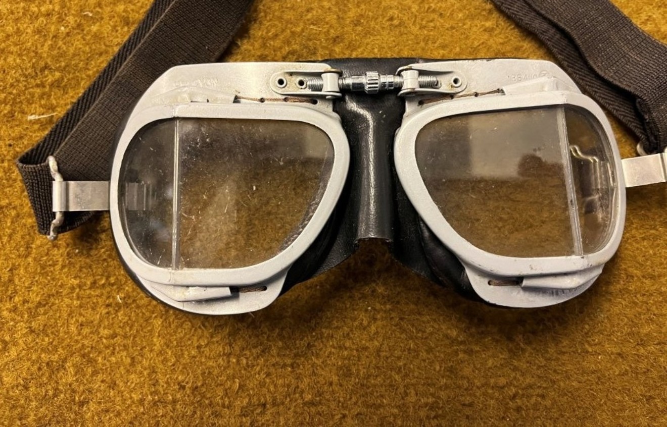 Vintage Racing Motorcycle Helmet and Halcyon Aviator Goggles