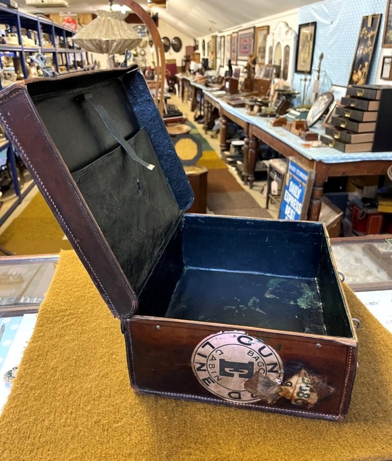 Antique Fitted Travel Case with Cunard Line RMS Aquitania from New York to Southampton Label