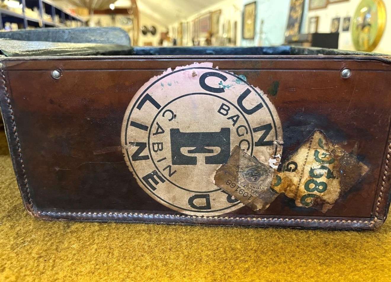 Antique Fitted Travel Case with Cunard Line RMS Aquitania from New York to Southampton Label