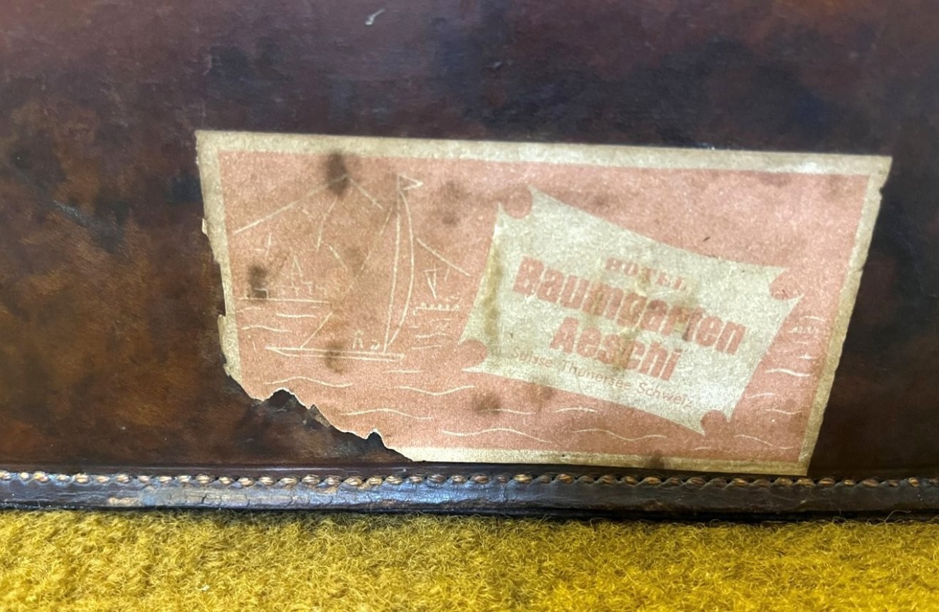 Antique Fitted Travel Case with Cunard Line RMS Aquitania from New York to Southampton Label
