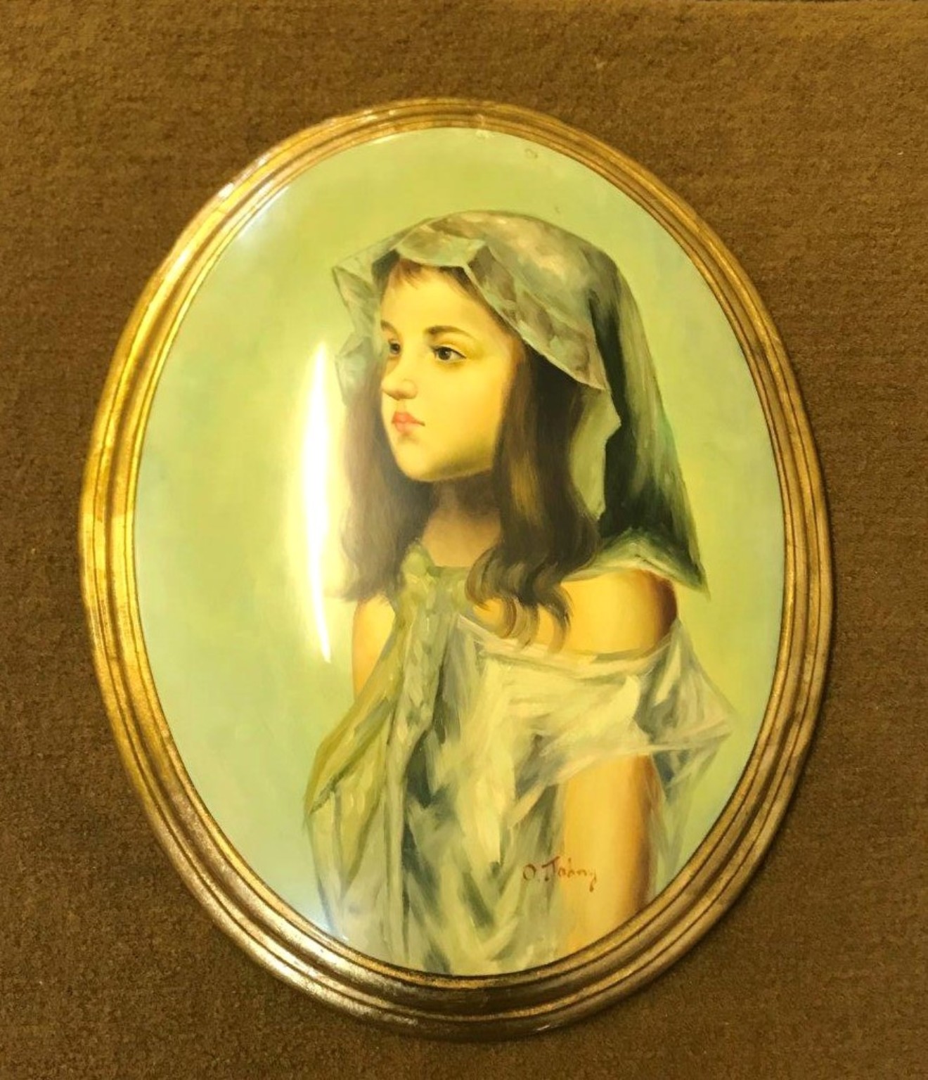 Vintage Convex Oval Portrait of a Girl