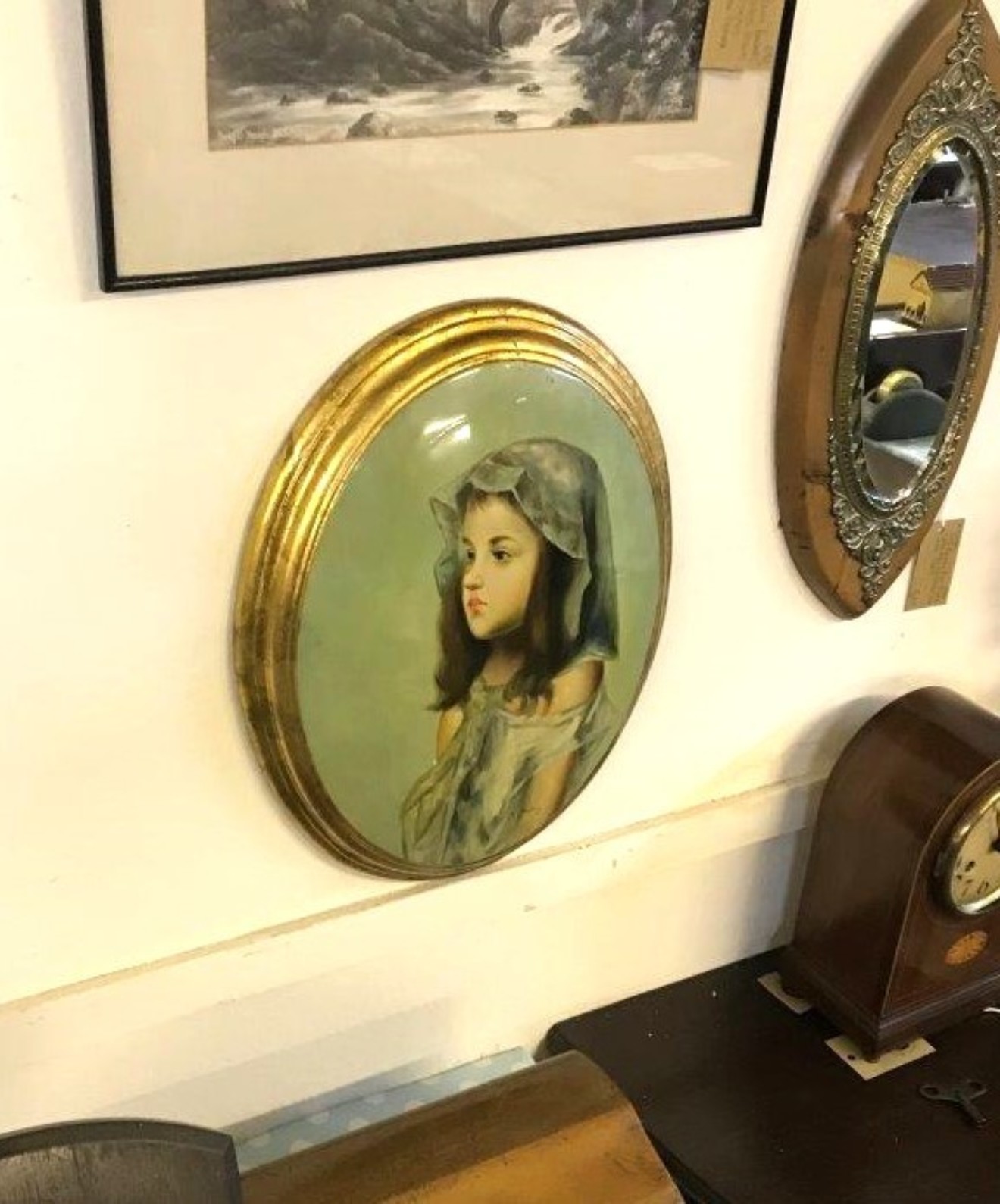 Vintage Convex Oval Portrait of a Girl