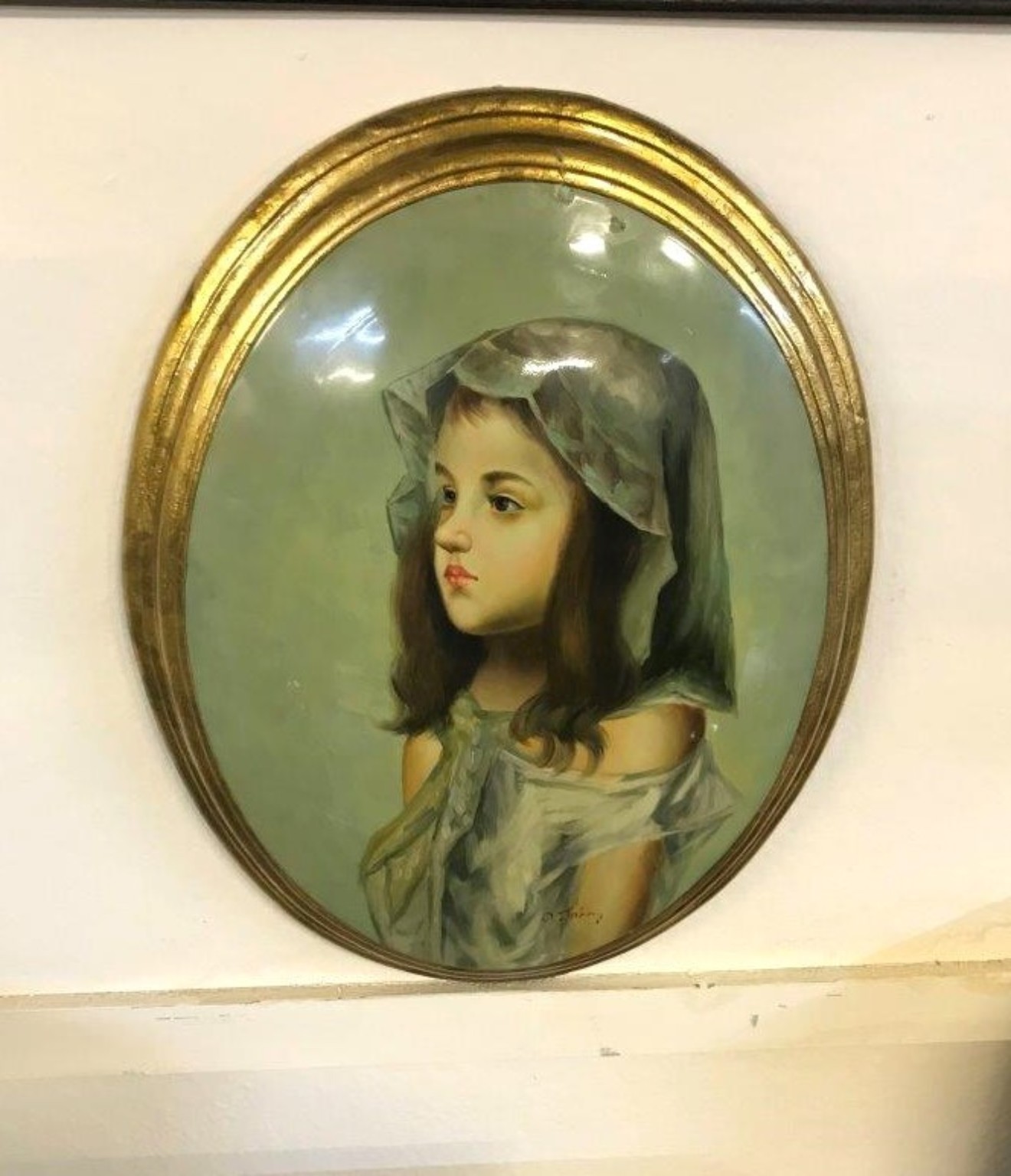 Vintage Convex Oval Portrait of a Girl