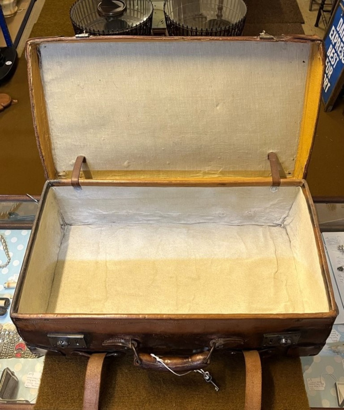 Vintage Leather Suitcase with Retaining Straps