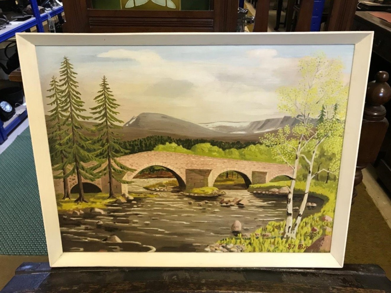 Oil Painting "Old Bridge of Dee" Invercauld By E.I.Brown