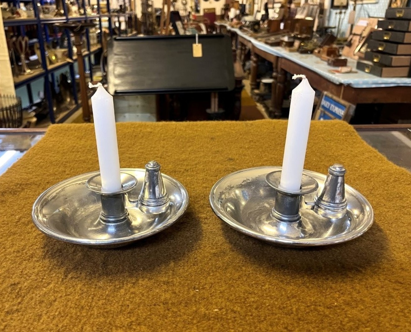 Victorian Pair of Silver Plated James Dixon & Sons Sheffield Candle Holders and Snuffers