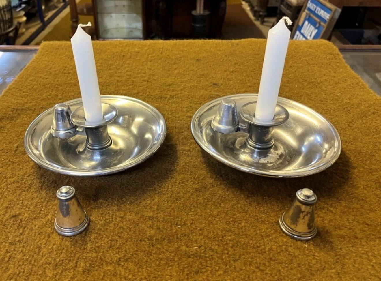 Victorian Pair of Silver Plated James Dixon & Sons Sheffield Candle Holders and Snuffers