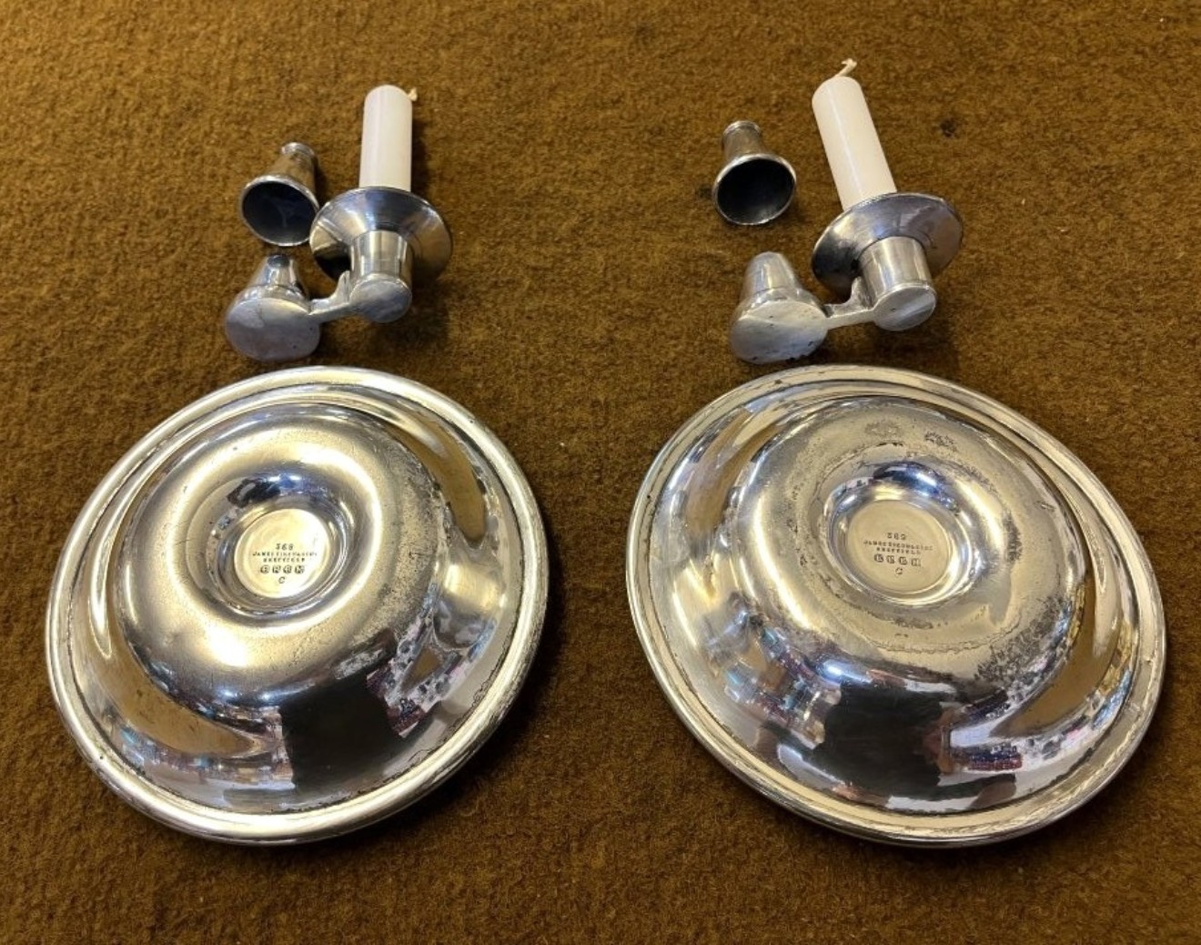 Victorian Pair of Silver Plated James Dixon & Sons Sheffield Candle Holders and Snuffers