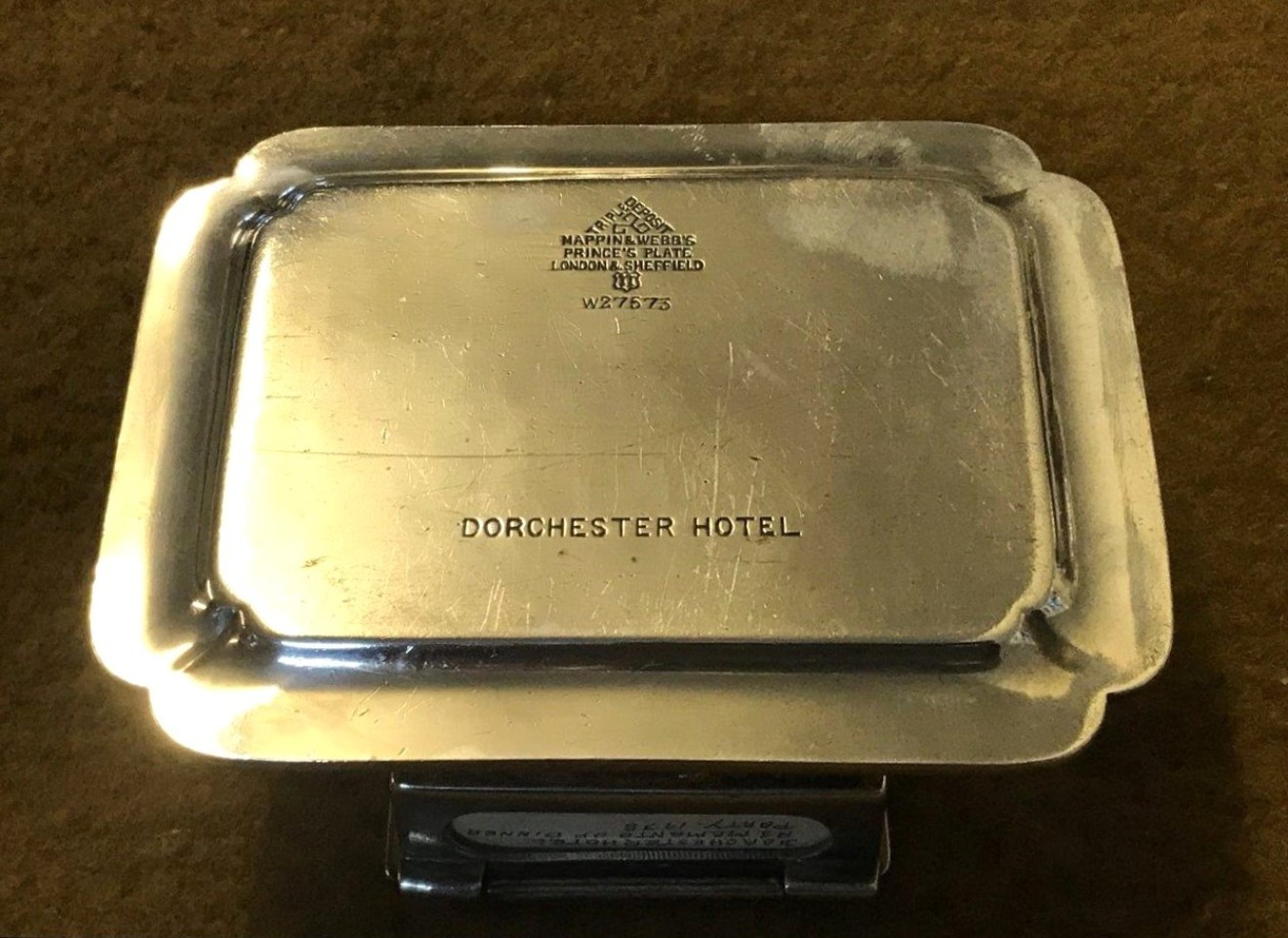 Vintage Silver Plated Match Holder from The Dorchester Hotel London