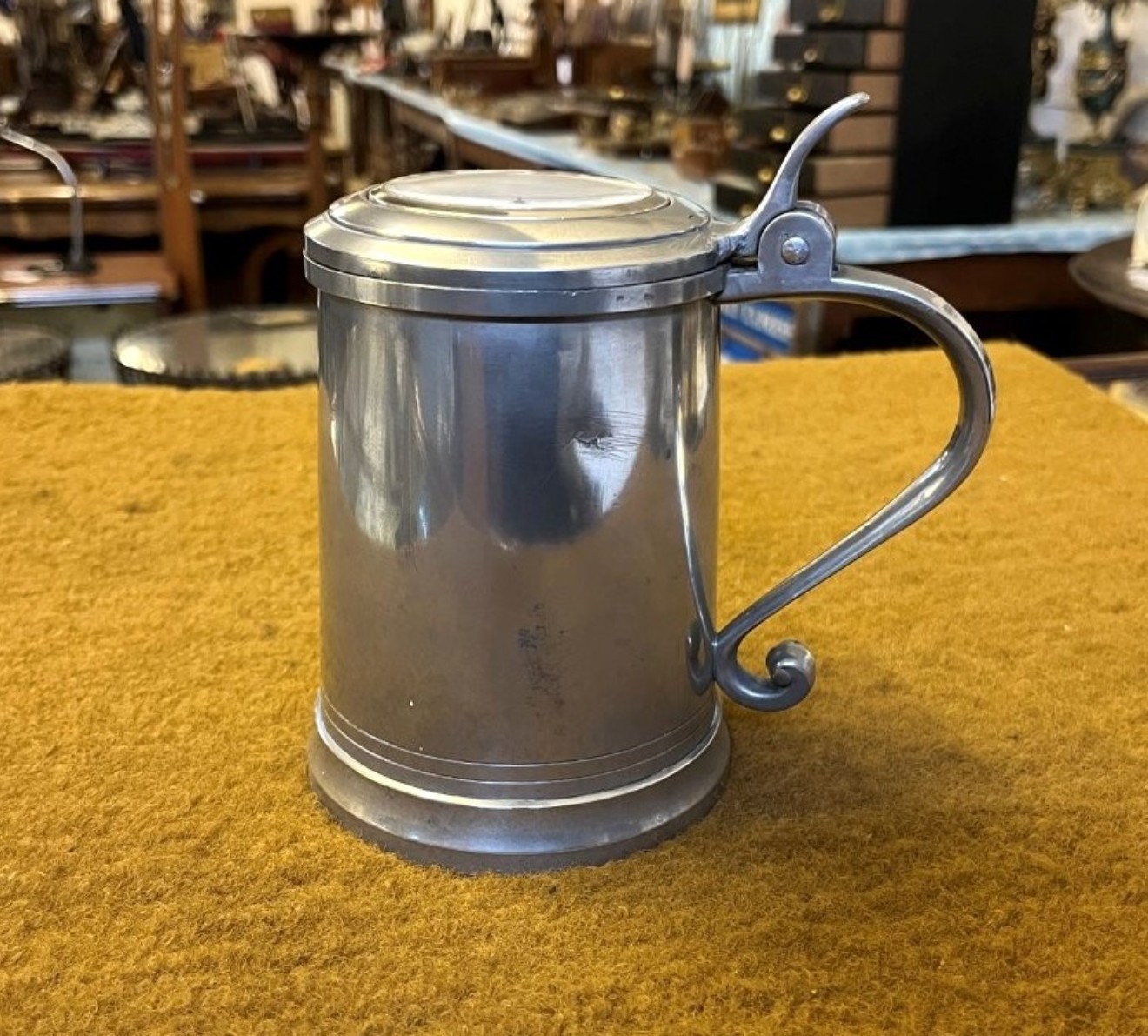 Vintage French Pewter Lidded Tankard with Clock in the Lid By Les Etains du Manoir Paris France