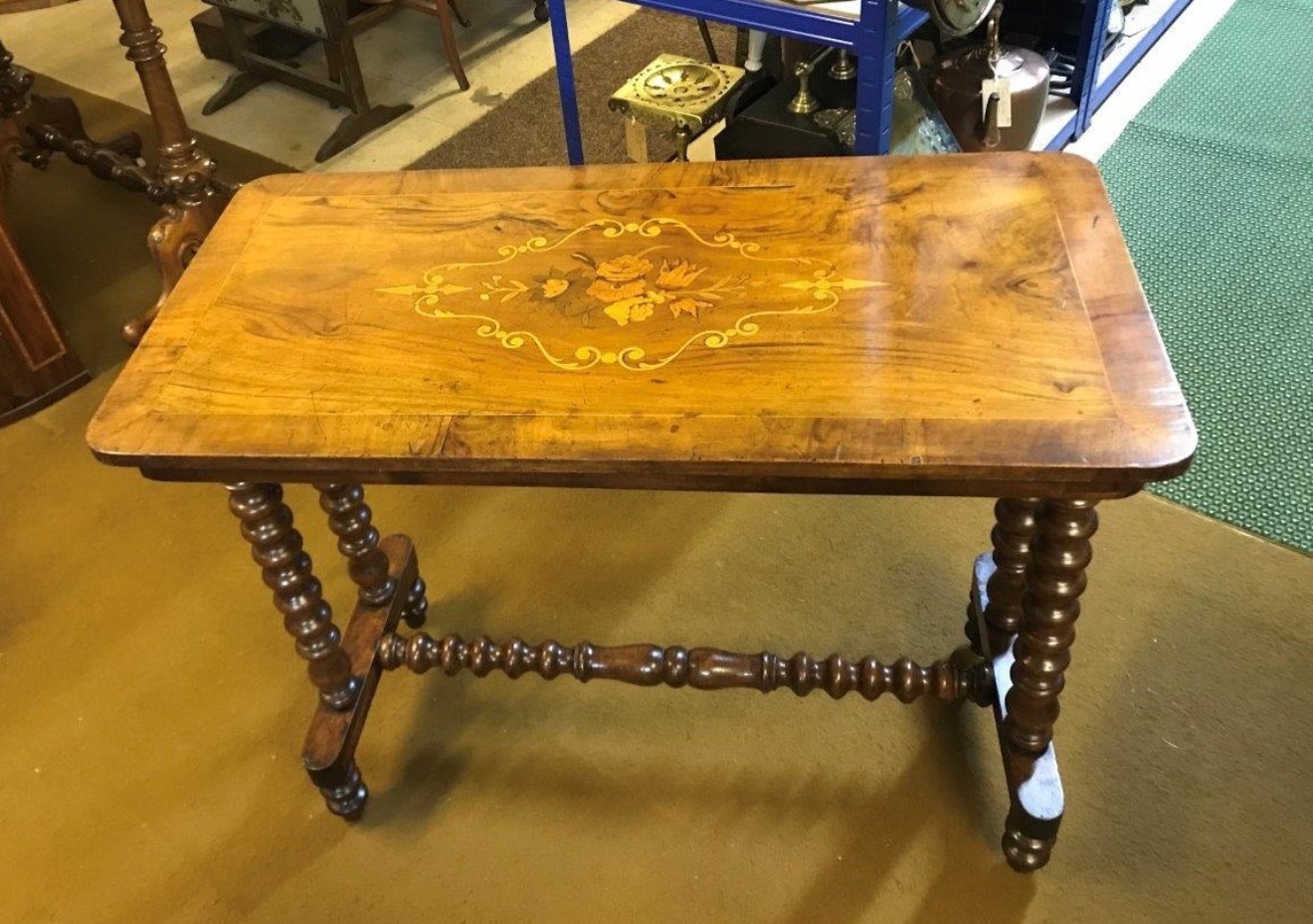 Victorian Inlaid Walnut Hall / Console Table Bobbin Turned Legs and Stretchers