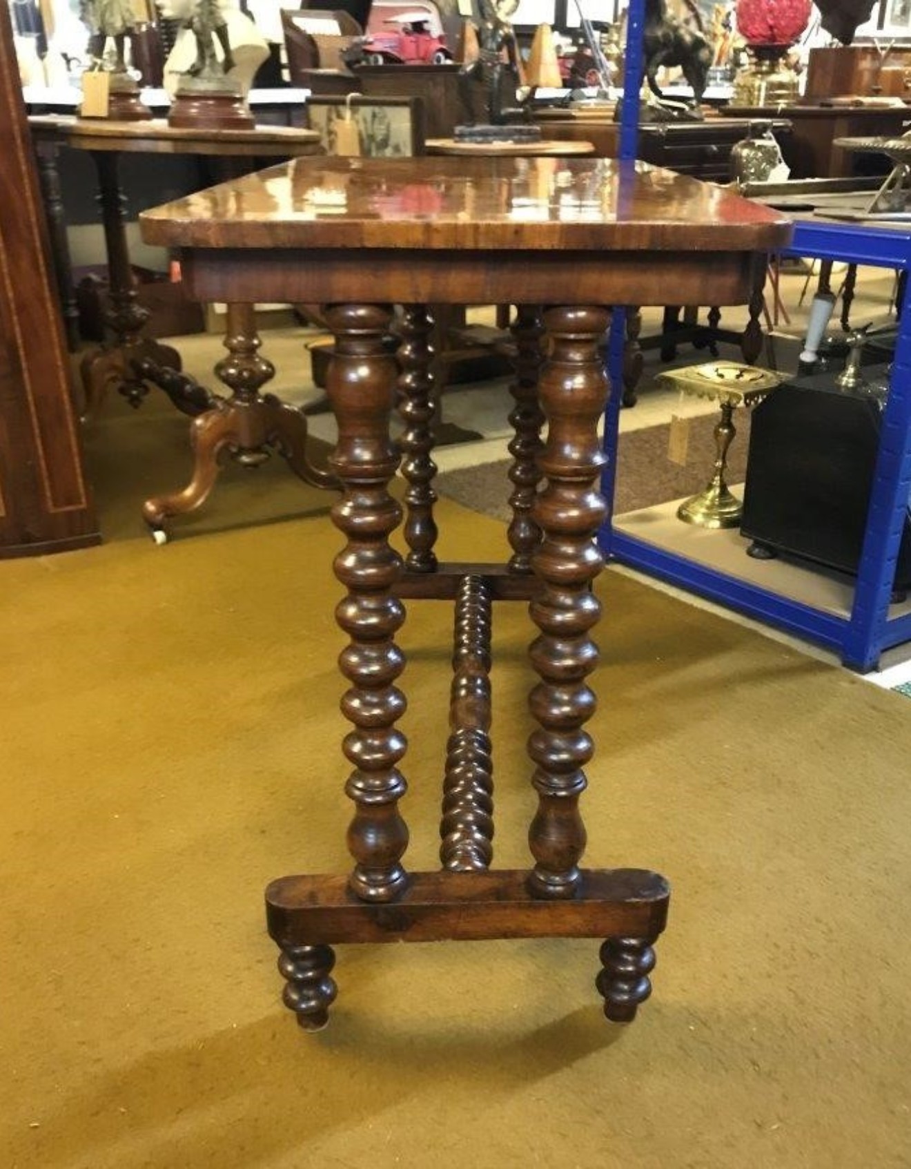 Victorian Inlaid Walnut Hall / Console Table Bobbin Turned Legs and Stretchers